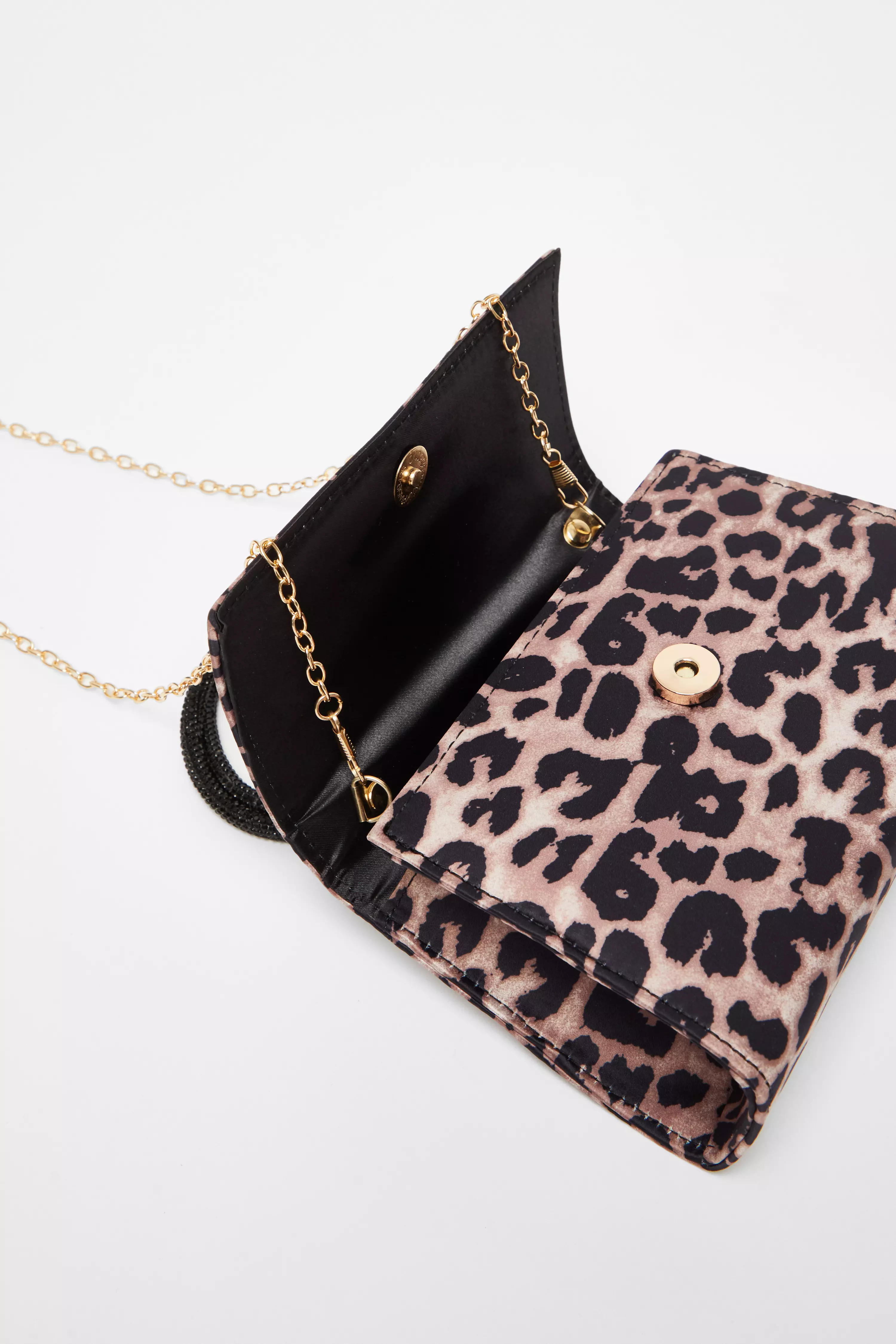 Satin Leopard Print Top Handle Bag