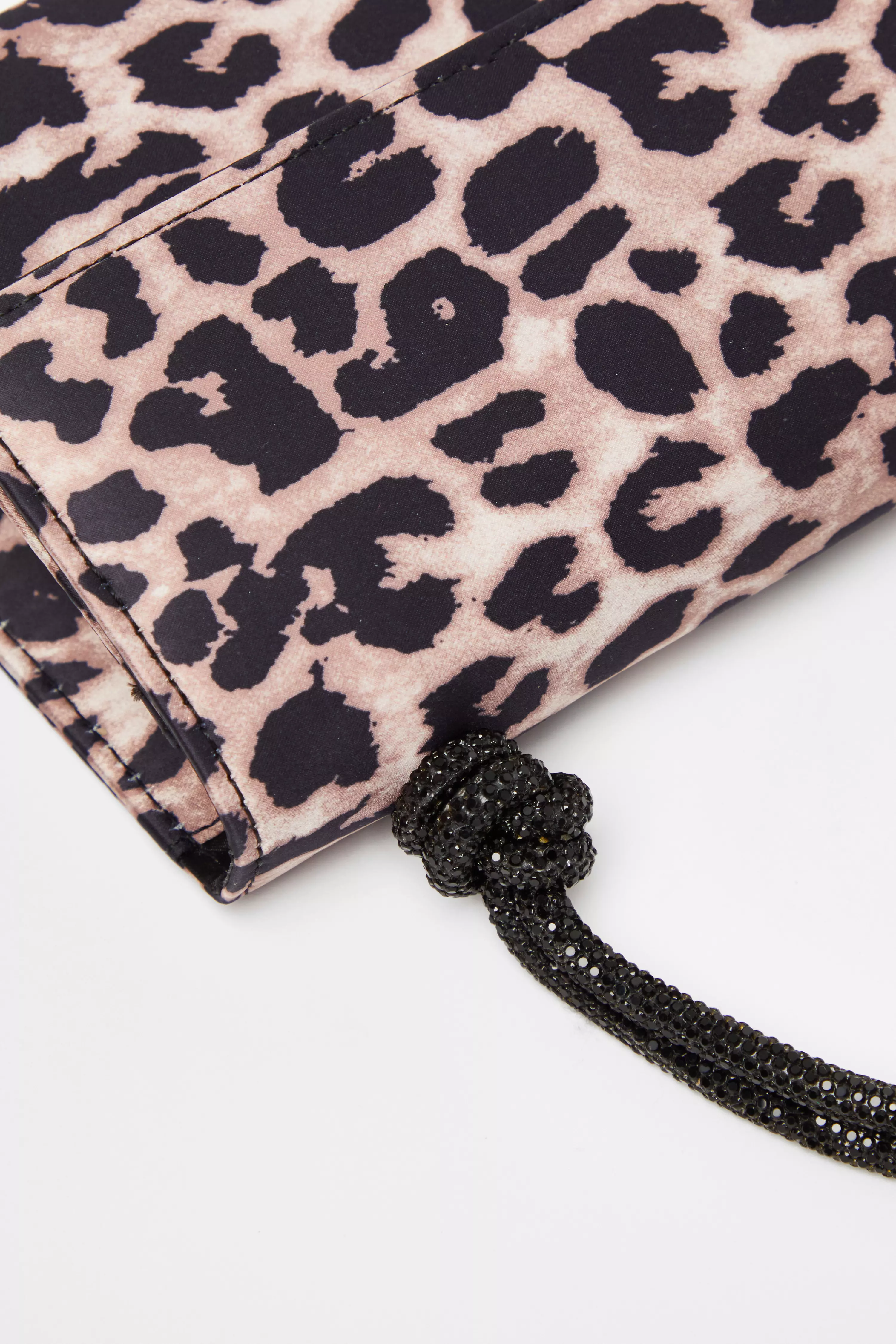 Satin Leopard Print Top Handle Bag