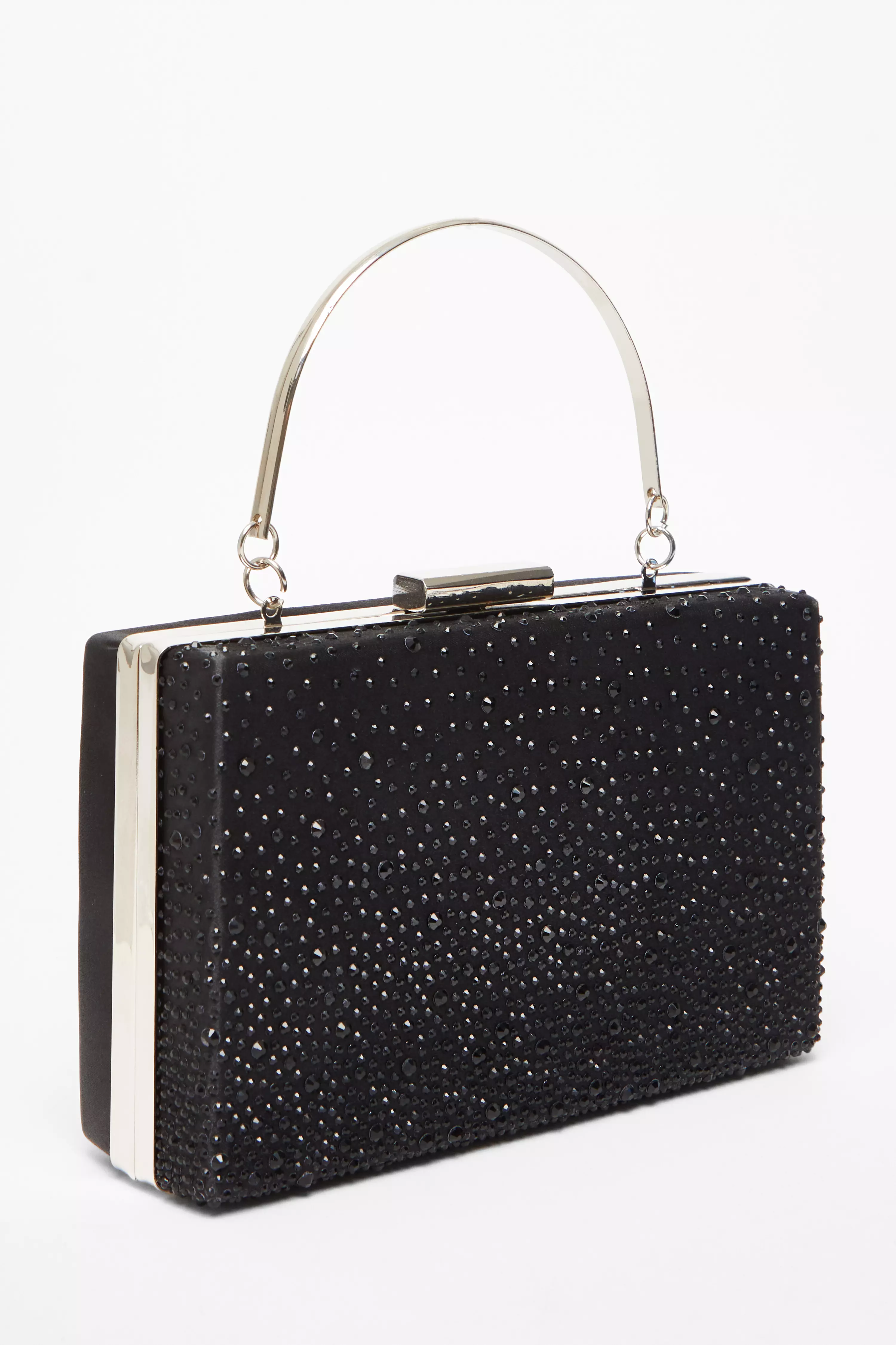 Black Scattered Diamante Box Bag