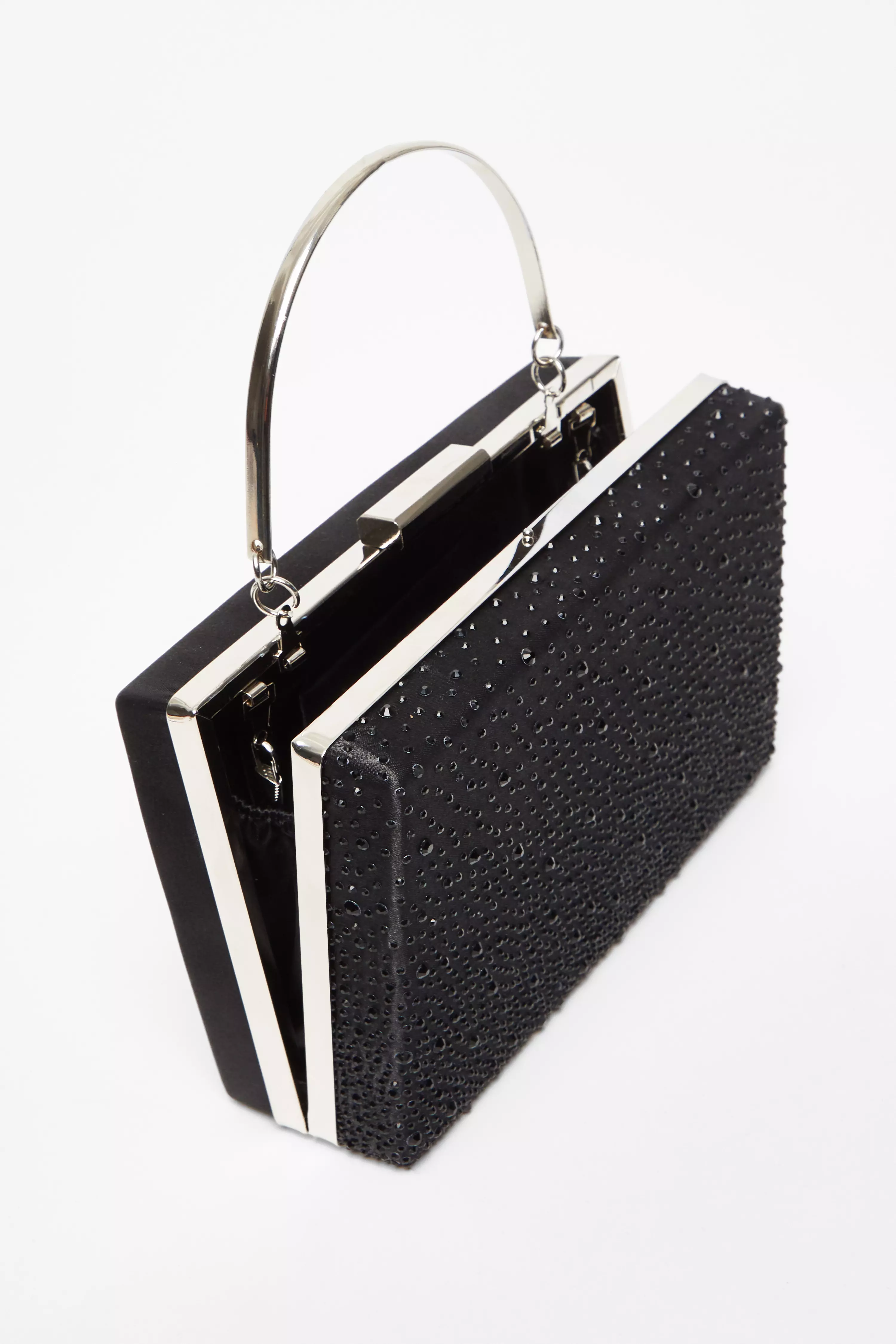 Black Scattered Diamante Box Bag