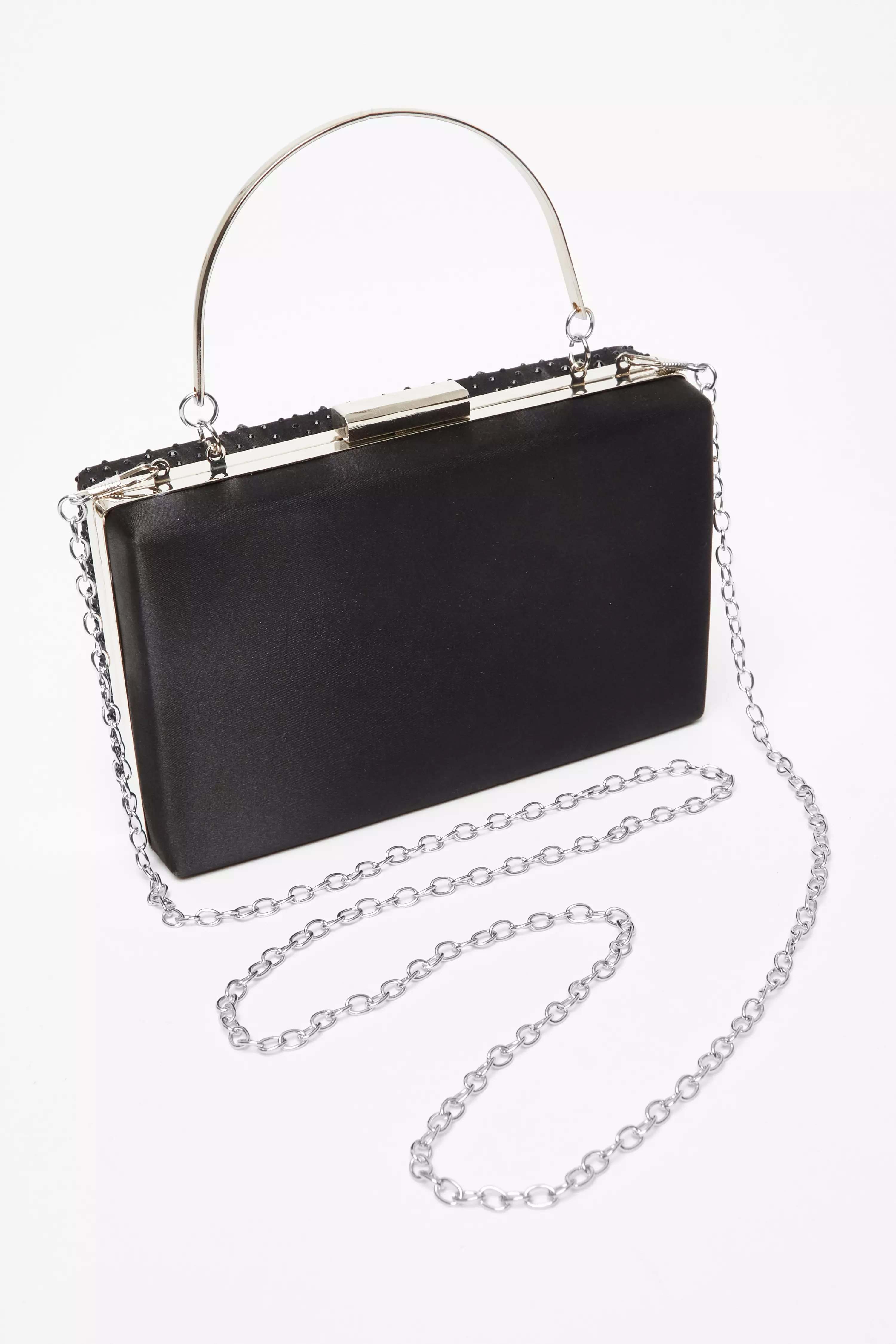 Black Scattered Diamante Box Bag