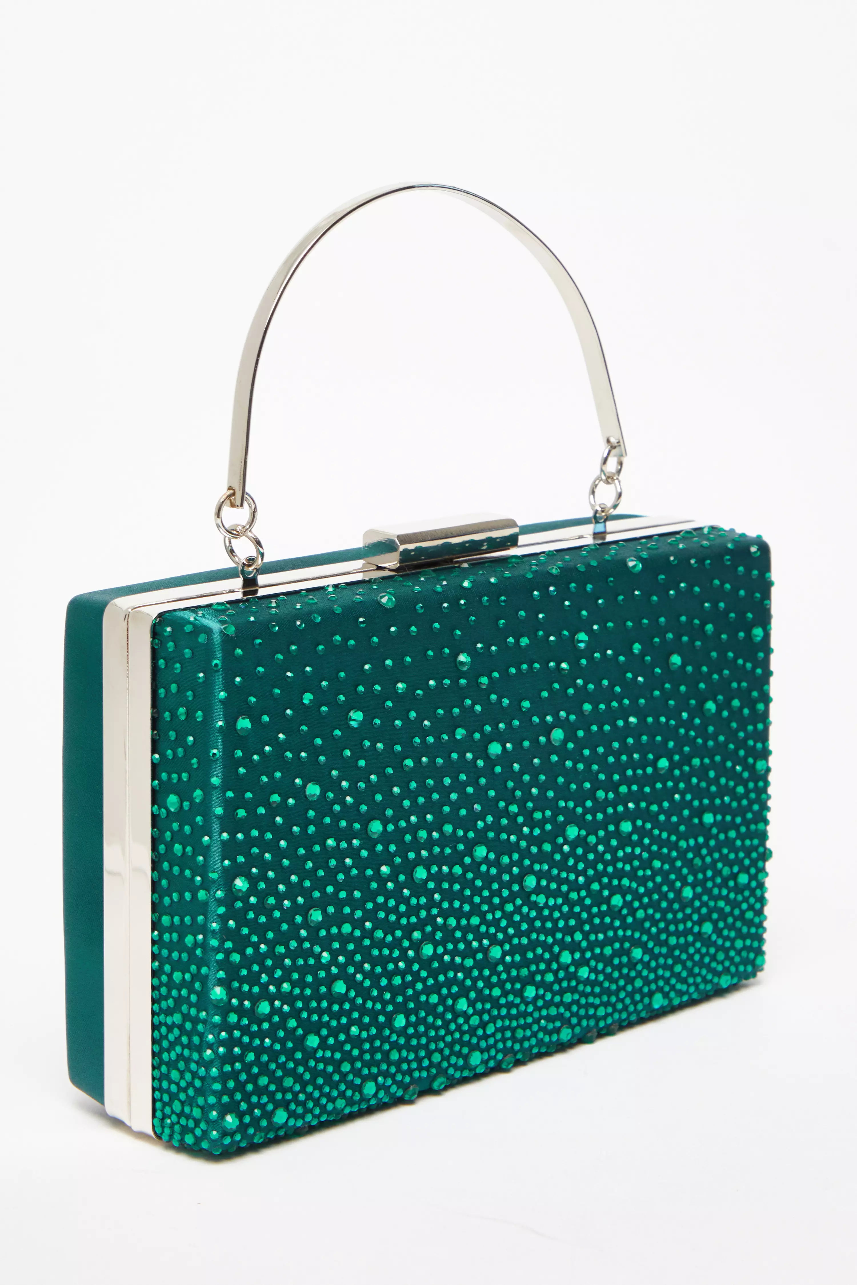 Green Scattered Diamante Box Bag