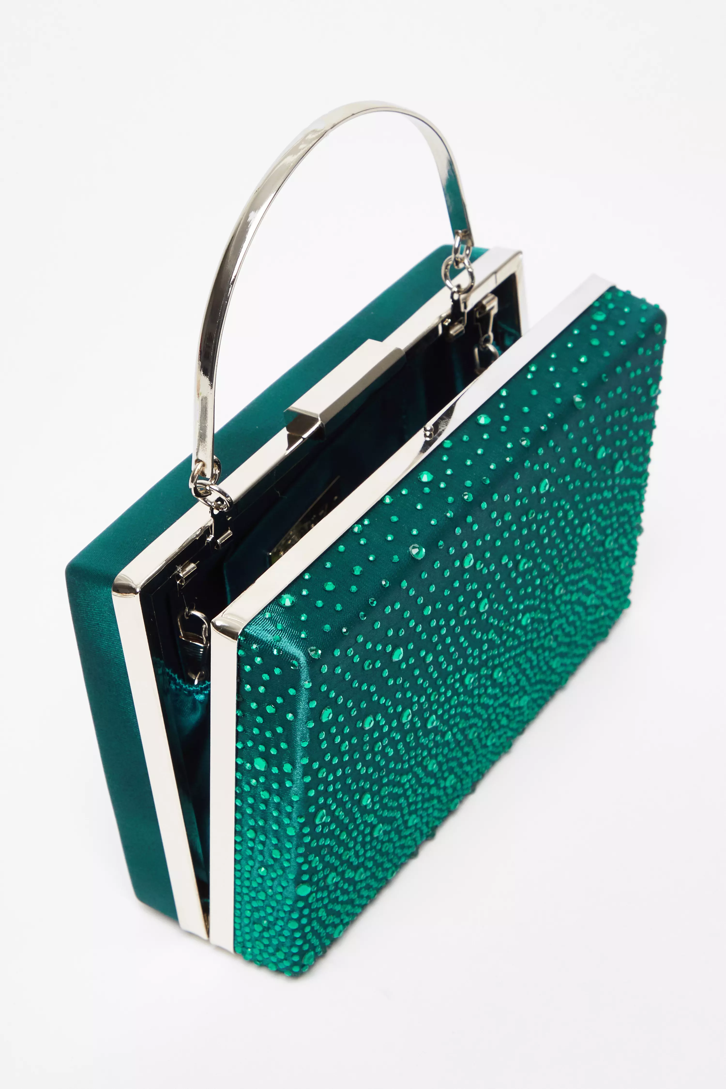 Green Scattered Diamante Box Bag