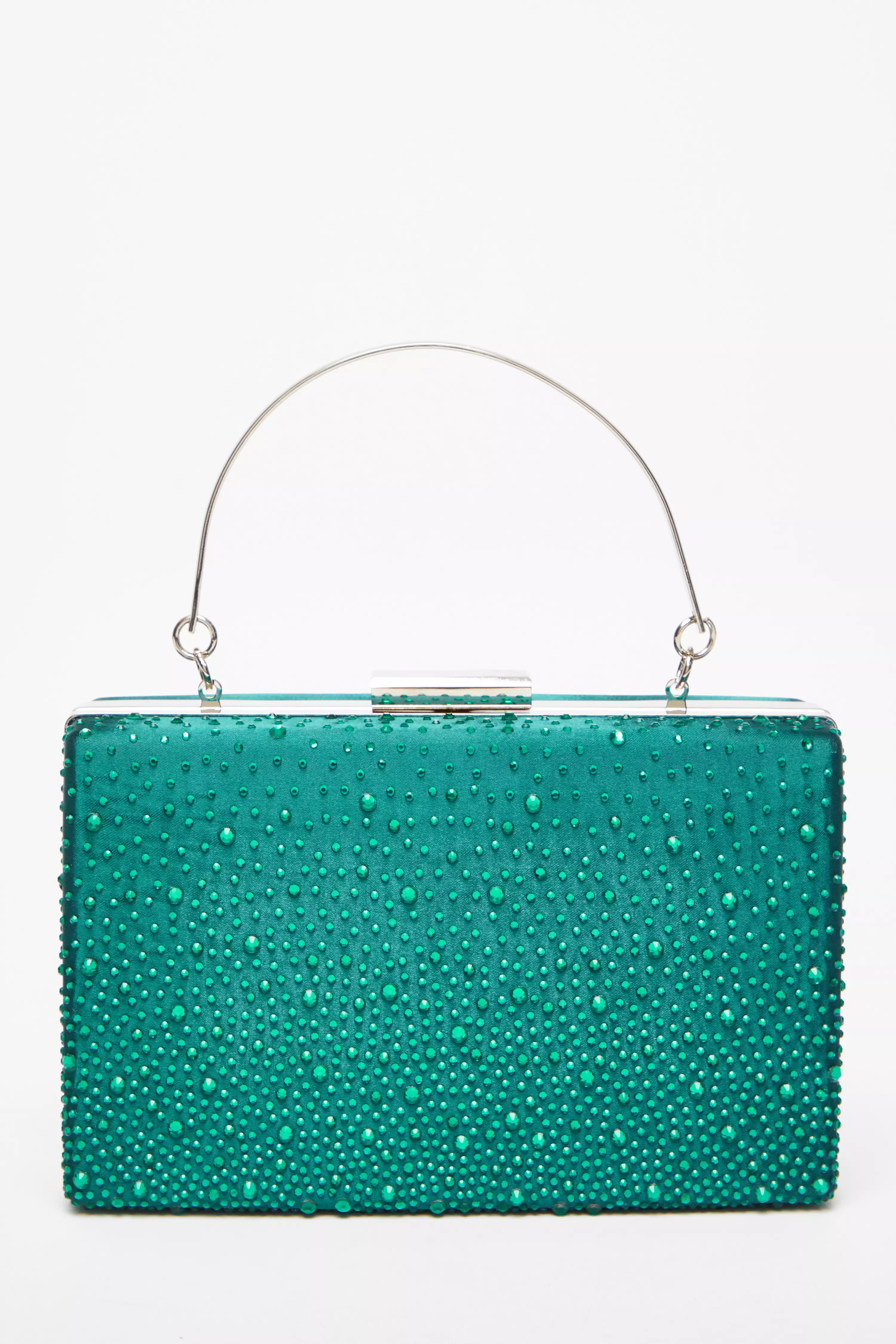 Green Scattered Diamante Box Bag