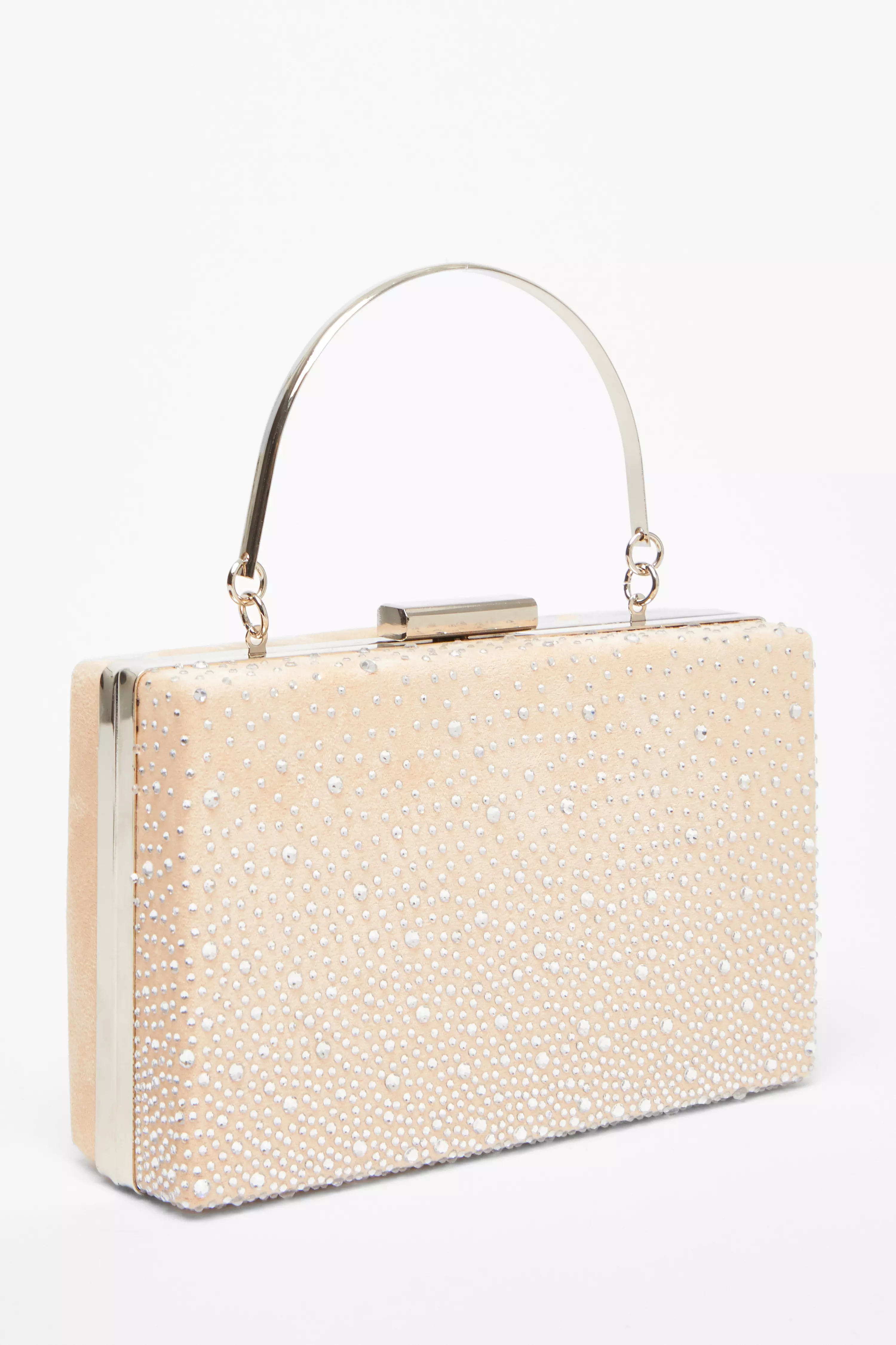 Nude Satin Embellished Box Bag