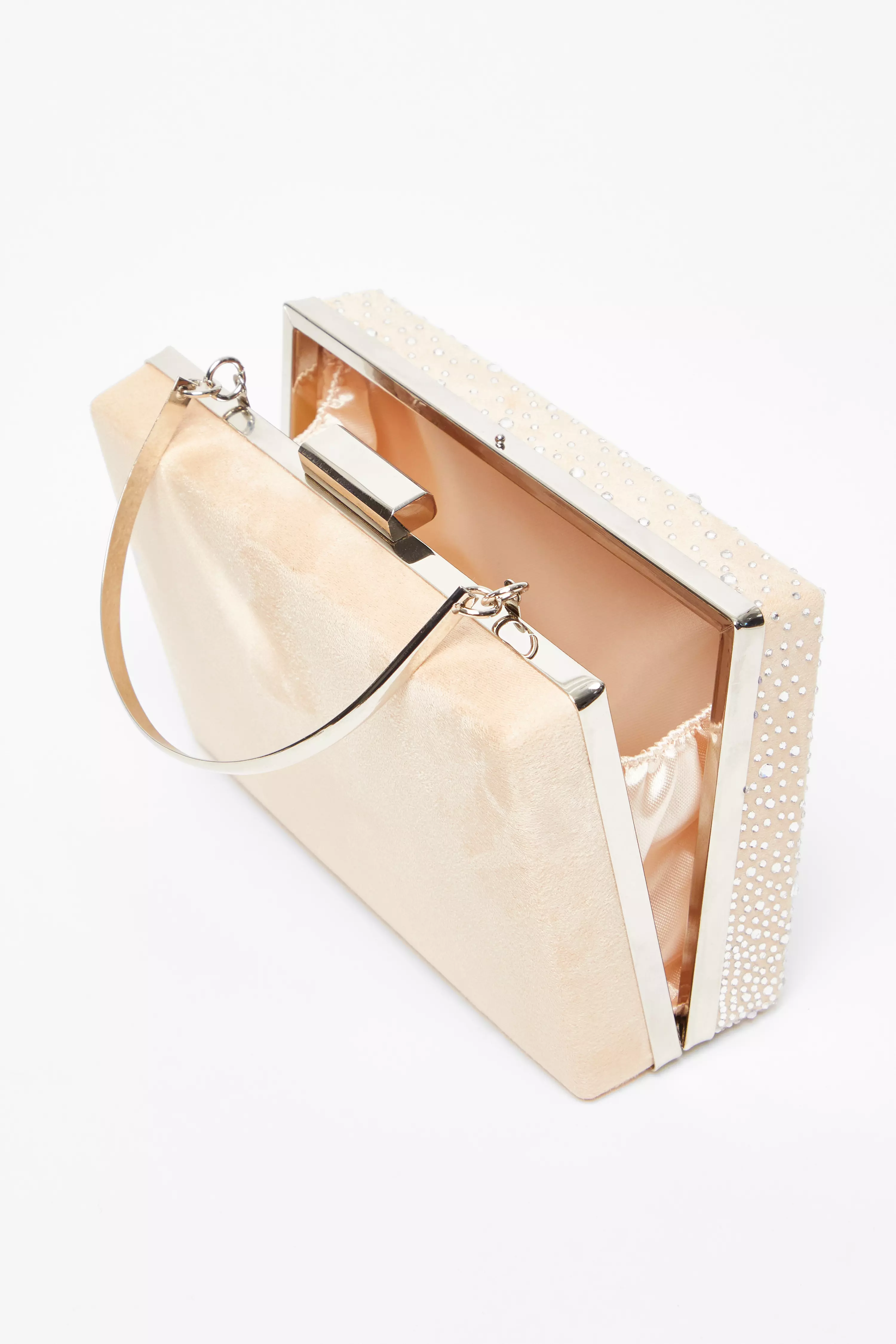 Nude Satin Embellished Box Bag