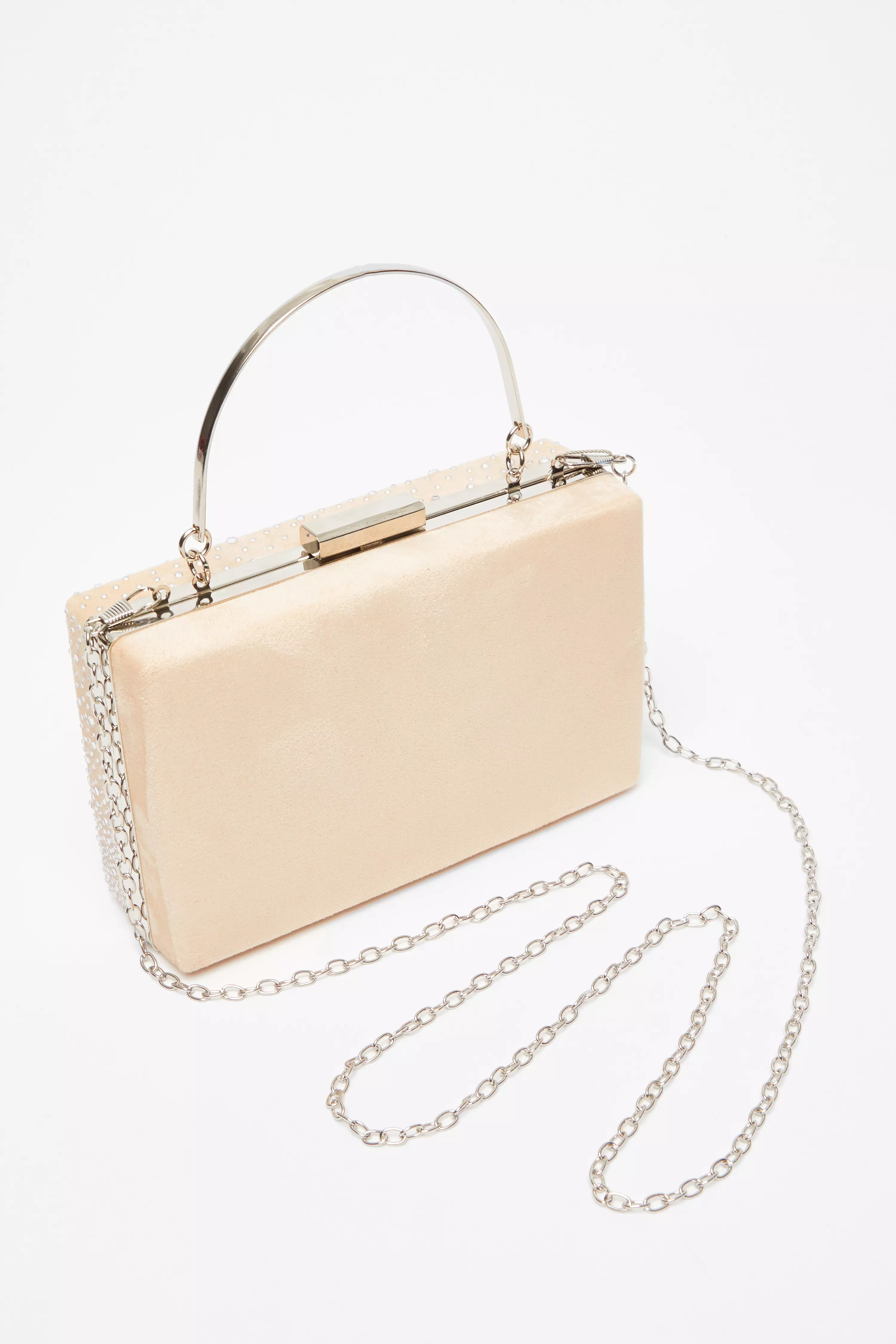 Nude Satin Embellished Box Bag