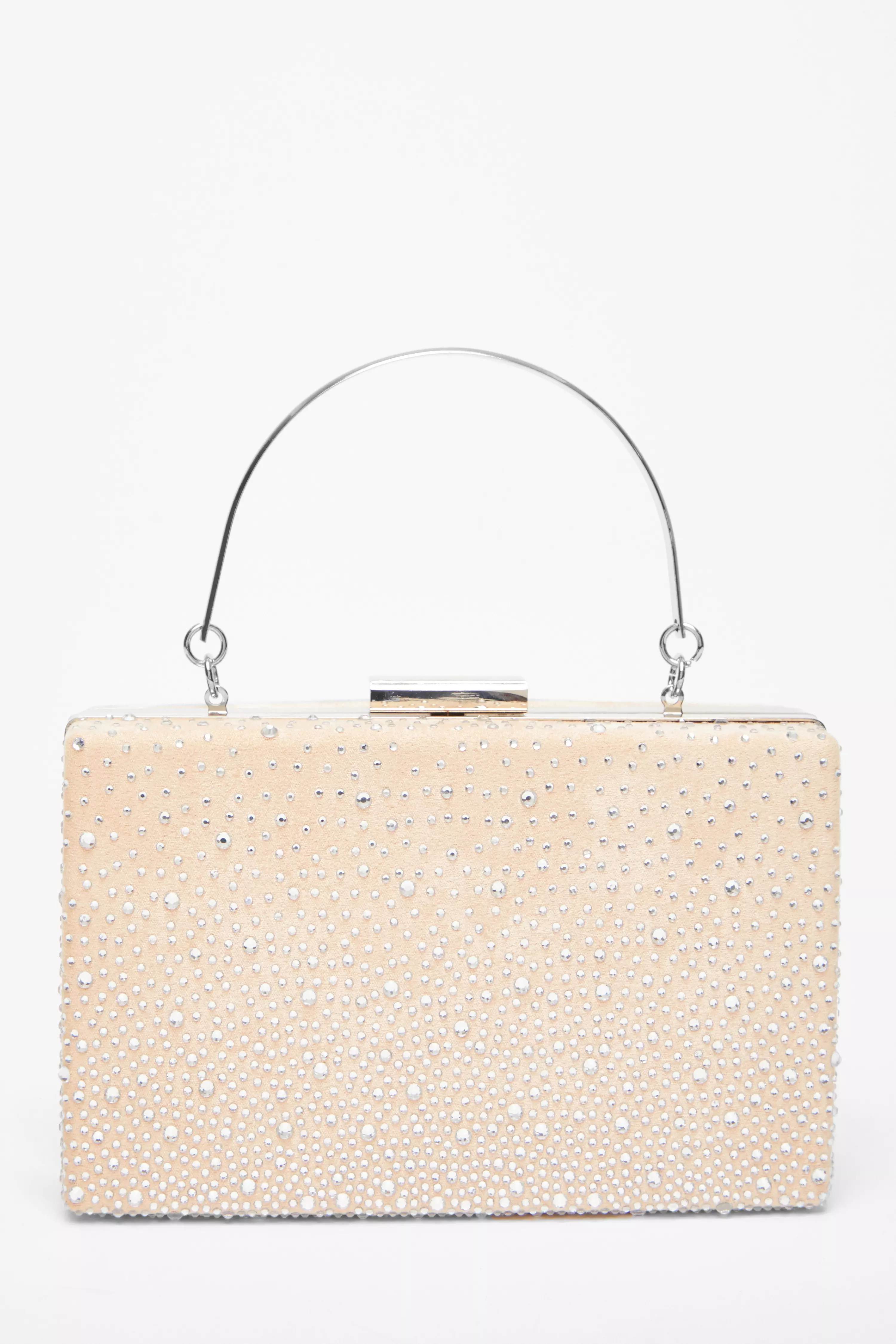 Nude Satin Embellished Box Bag