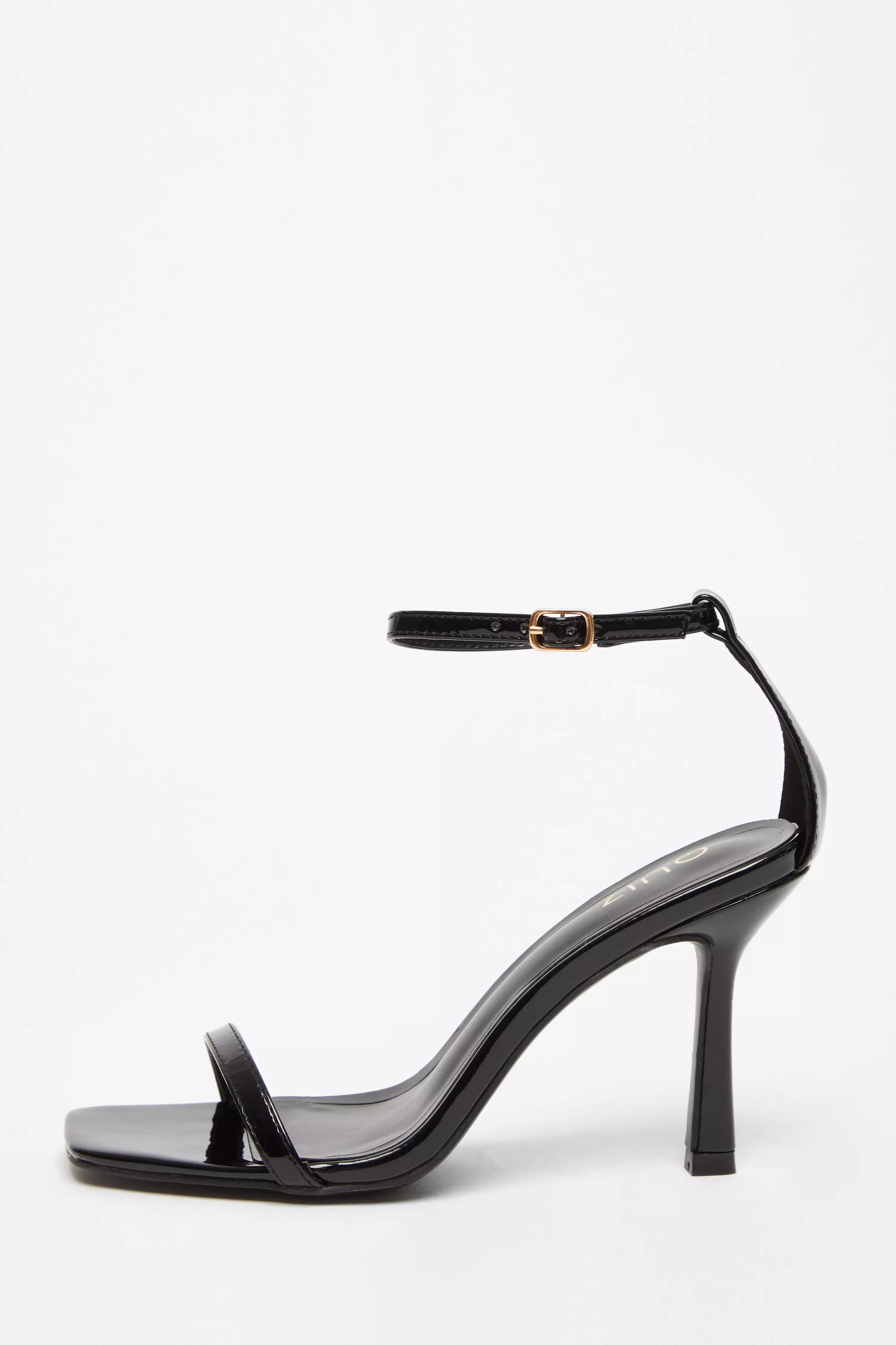 Black Faux Leather Barely There Heels