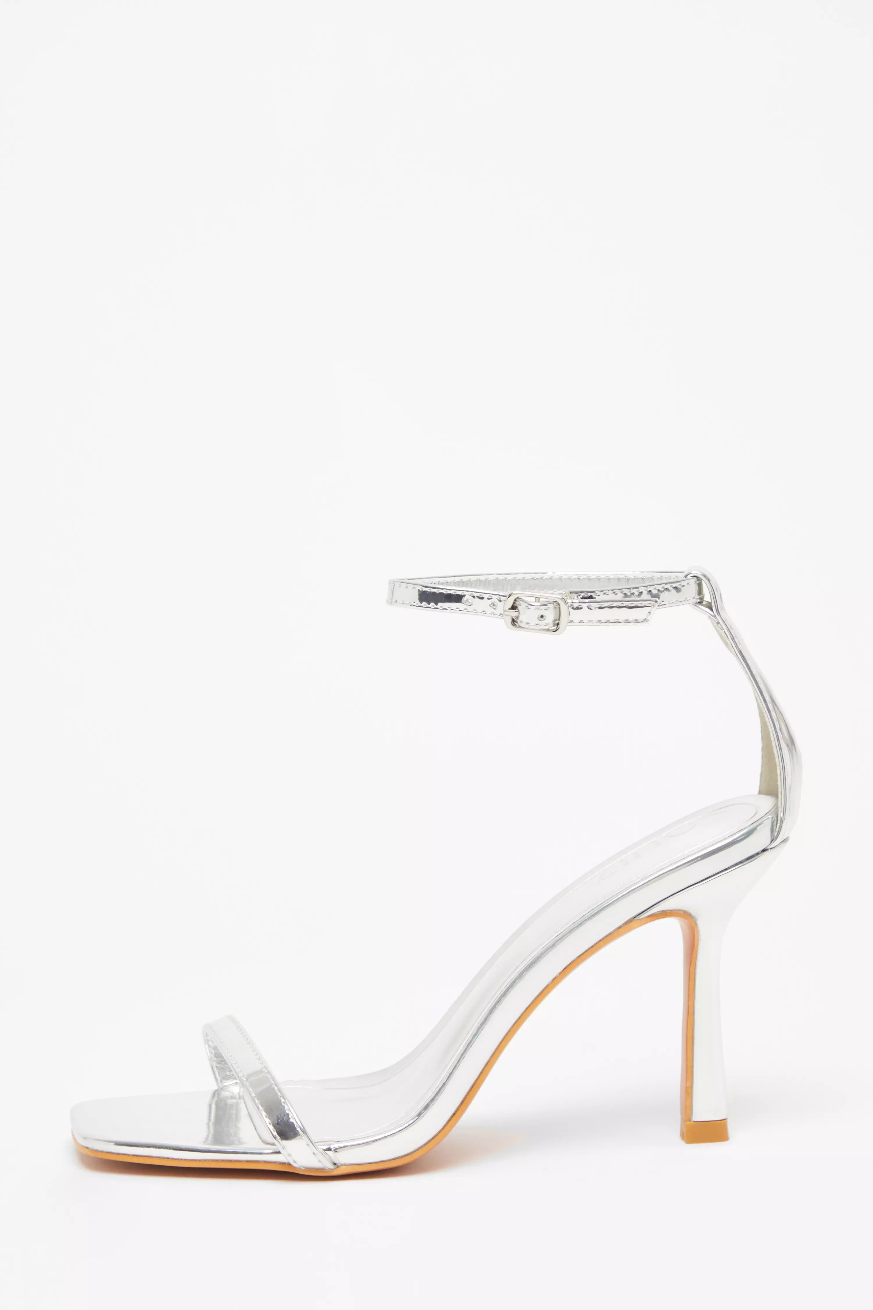 Silver Faux Leather Barely There Heels