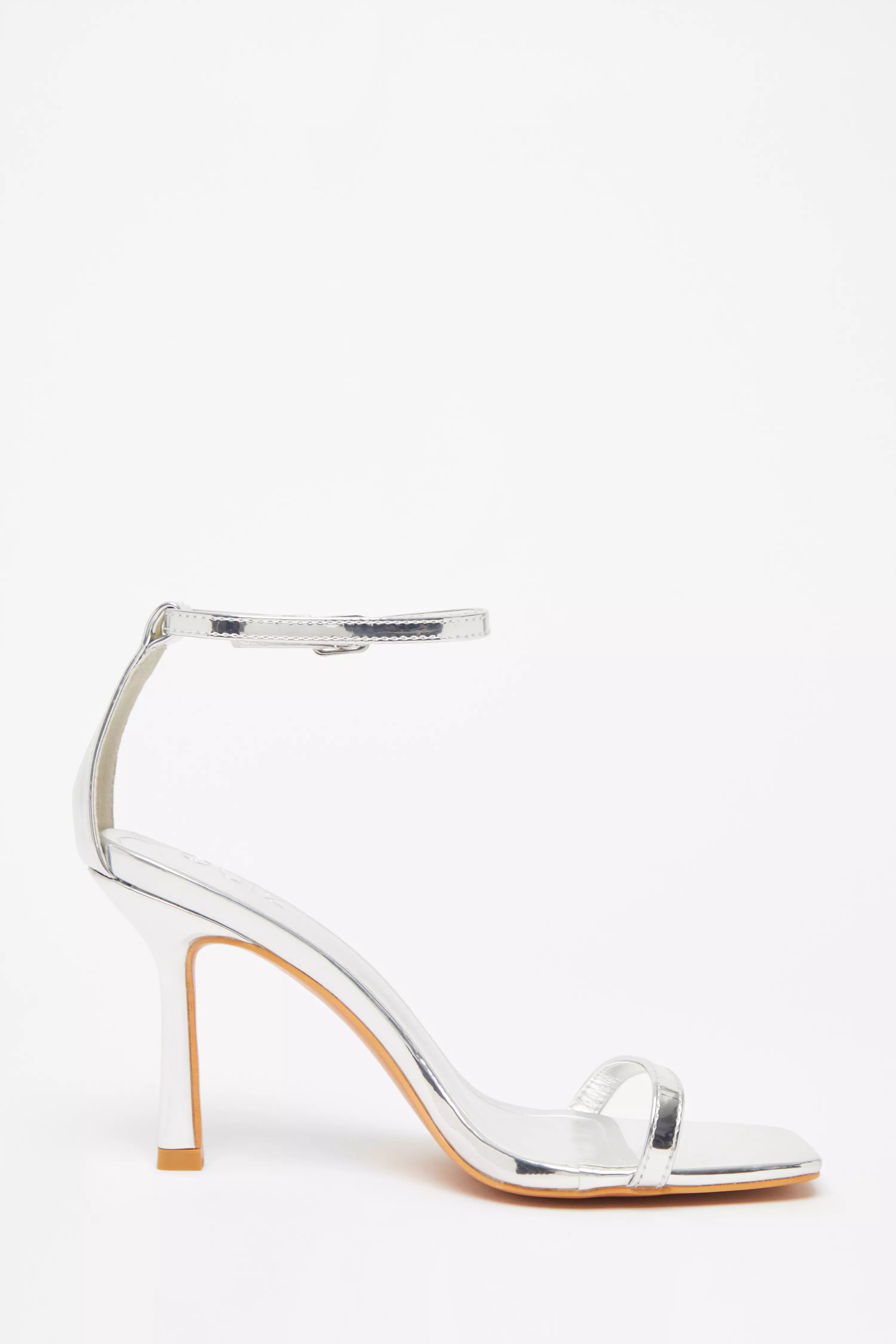 Silver Faux Leather Barely There Heels