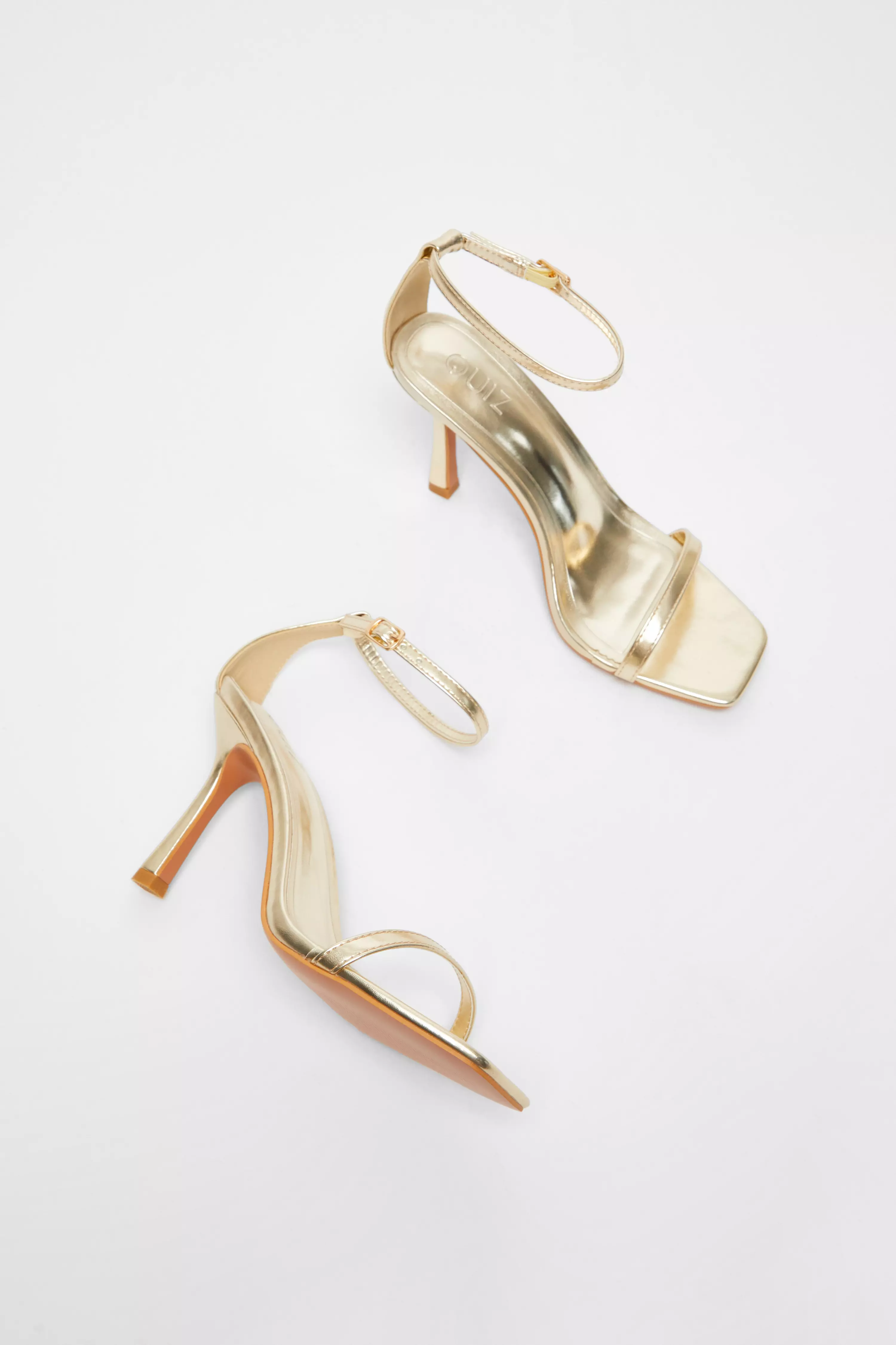 Gold Faux Leather Barely There Heels