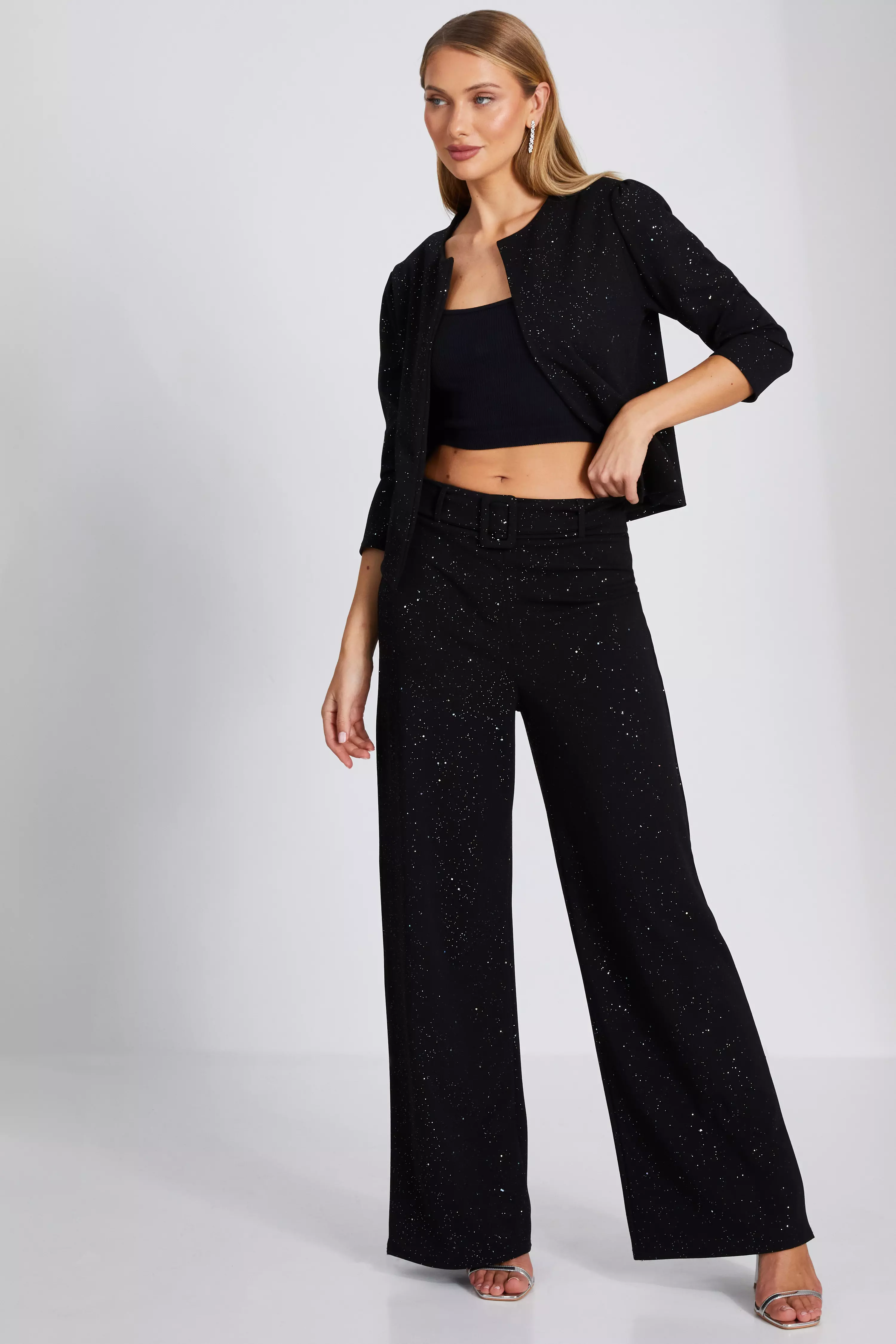 Black Glitter Palazzo Trousers