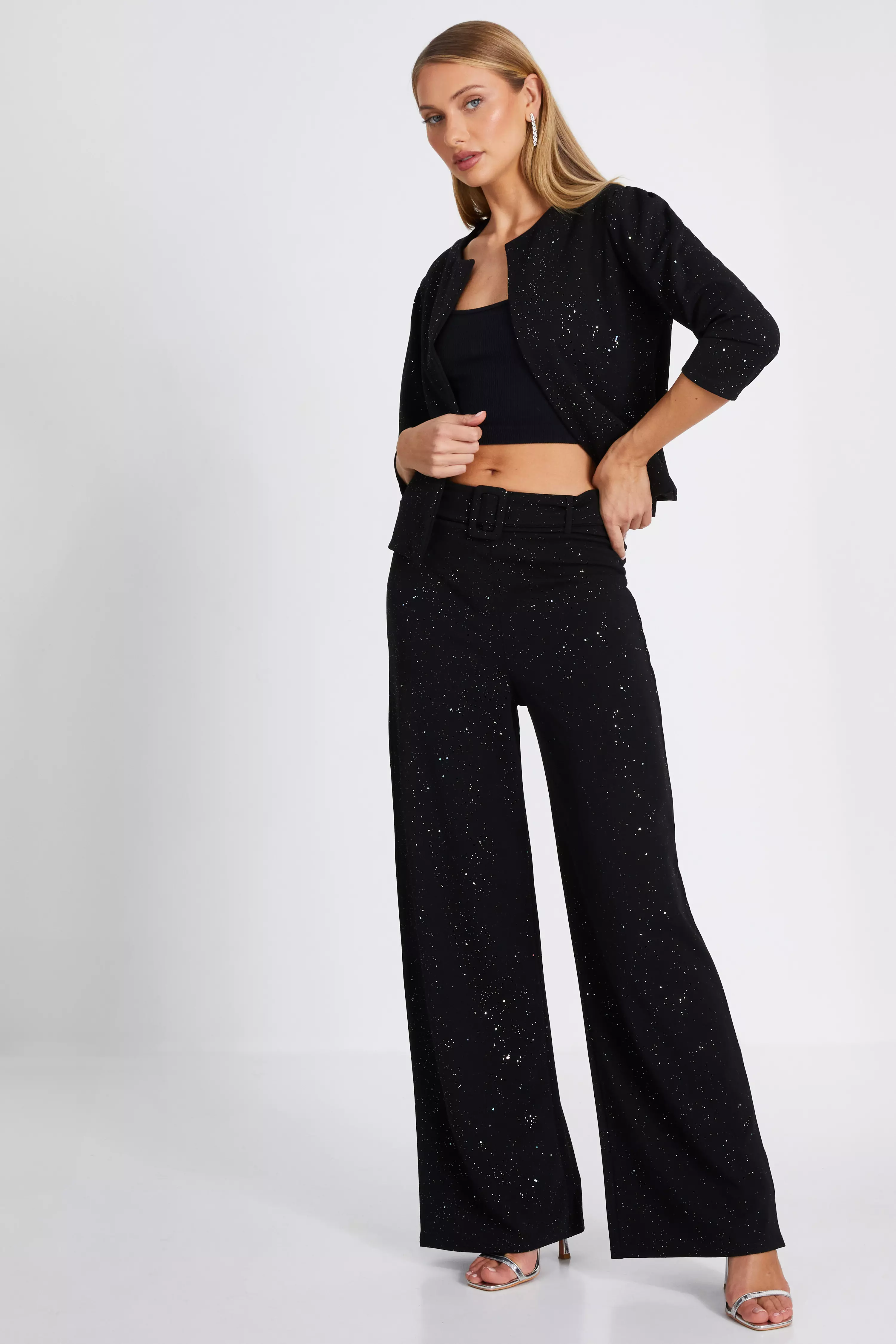 Black Glitter Palazzo Trousers