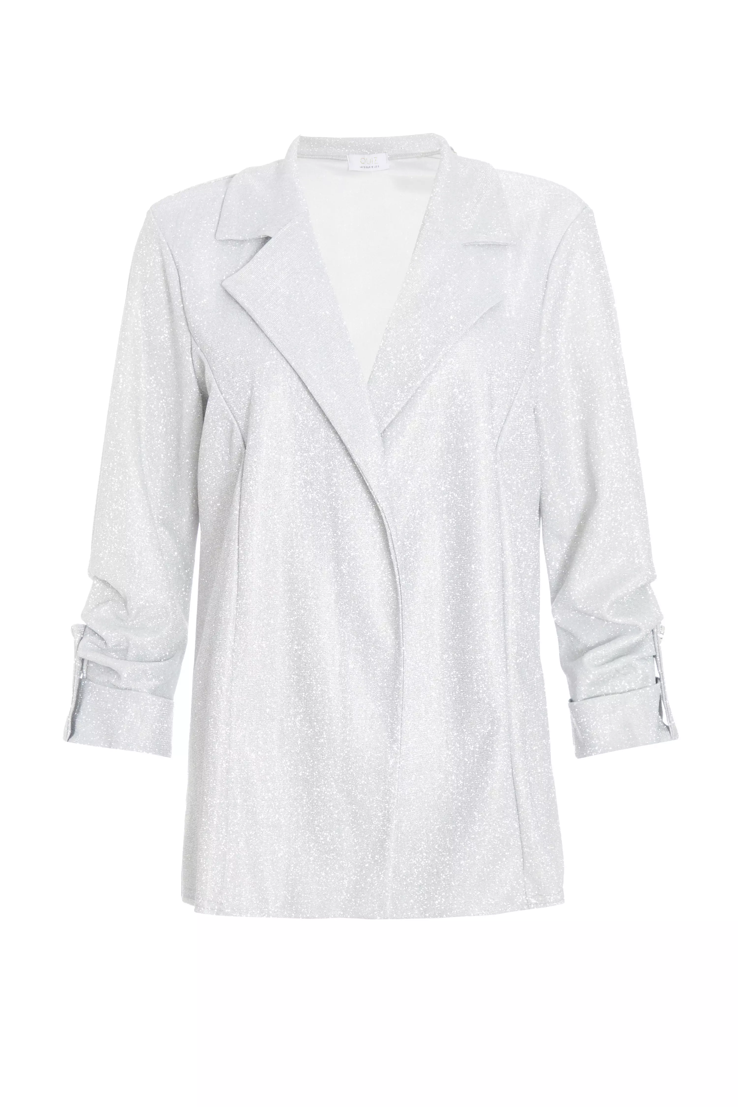 Silver Ruched Sleeve Blazer