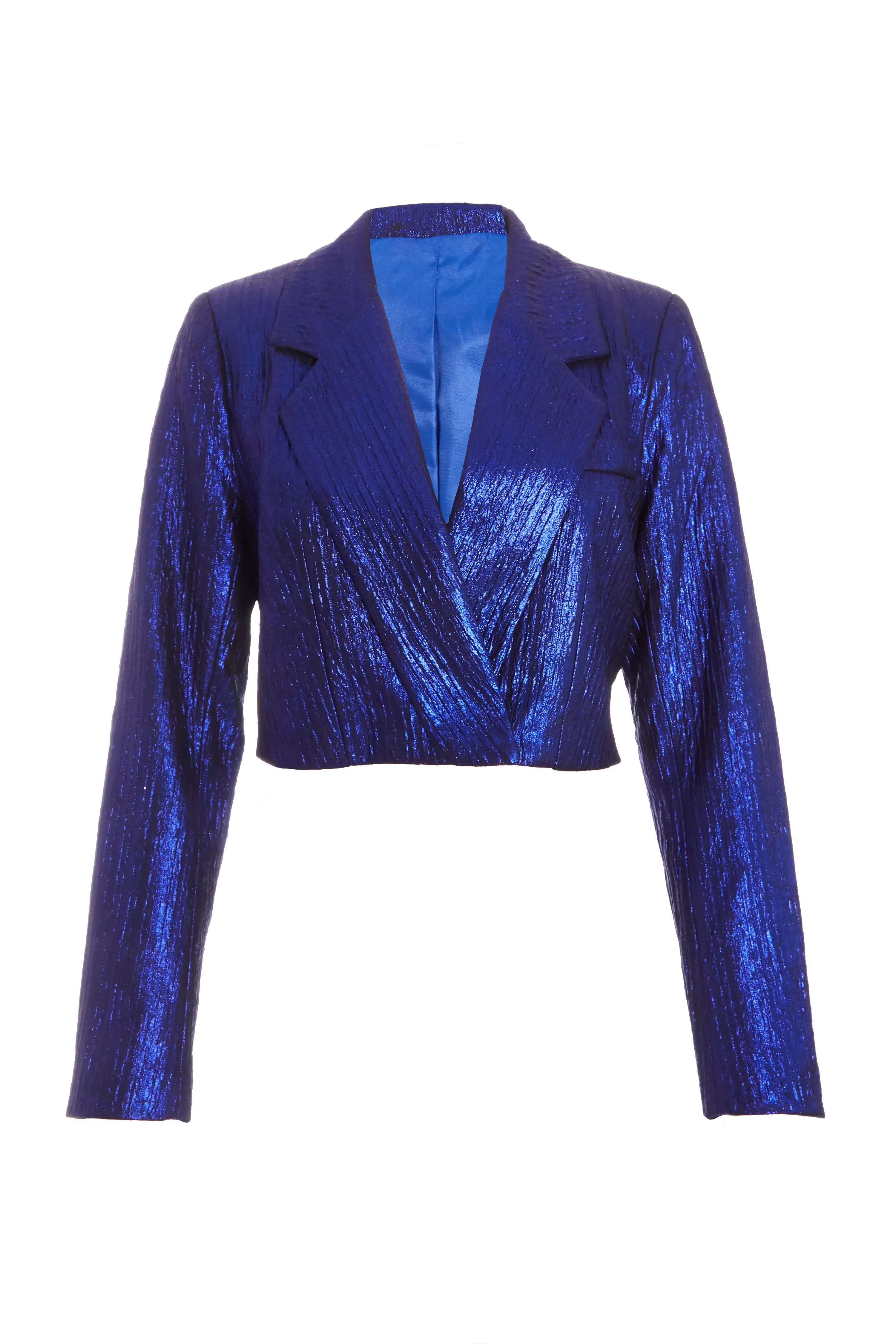 Blue Metallic Cropped Blazer