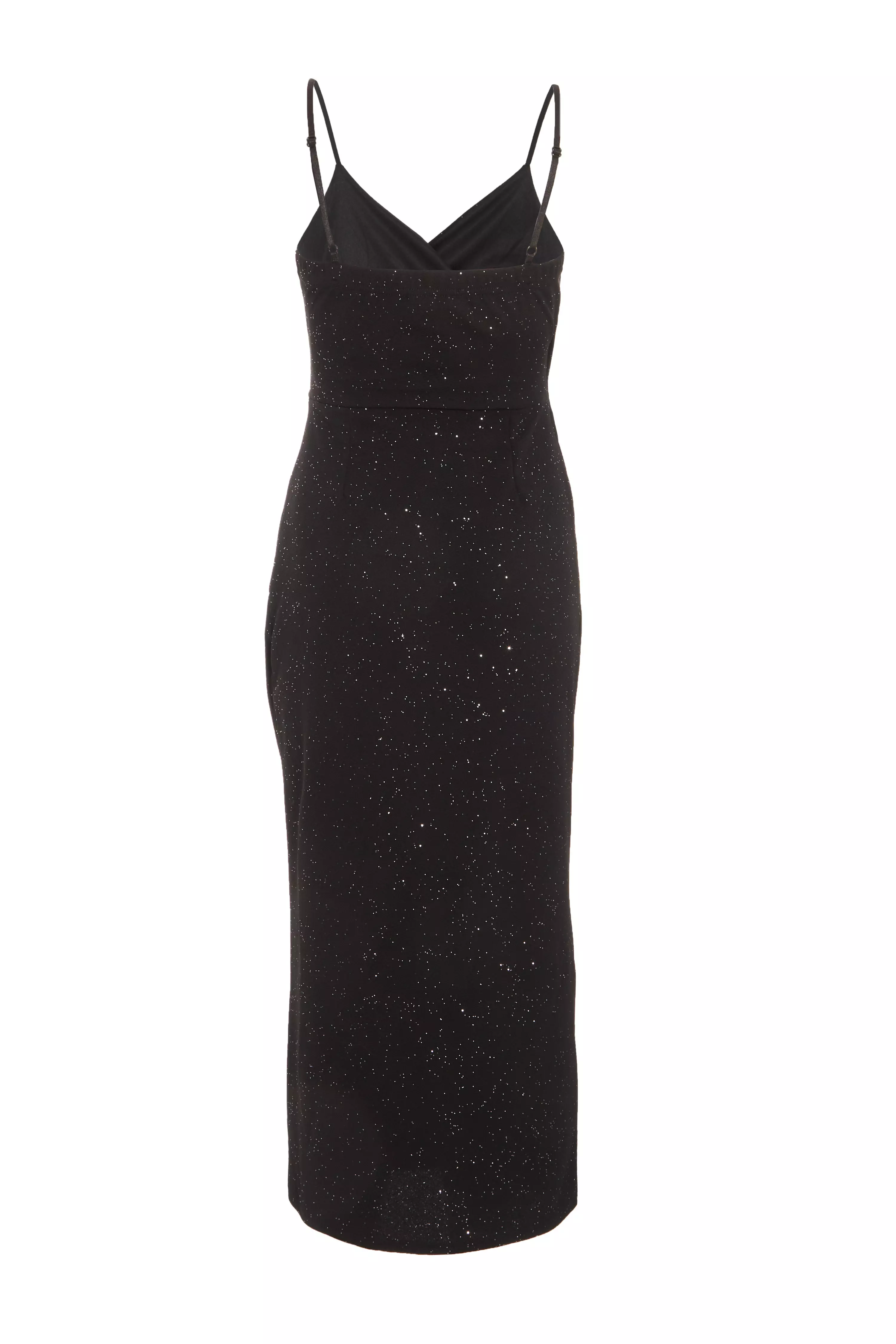 Petite Black Glitter Wrap Midaxi Dress