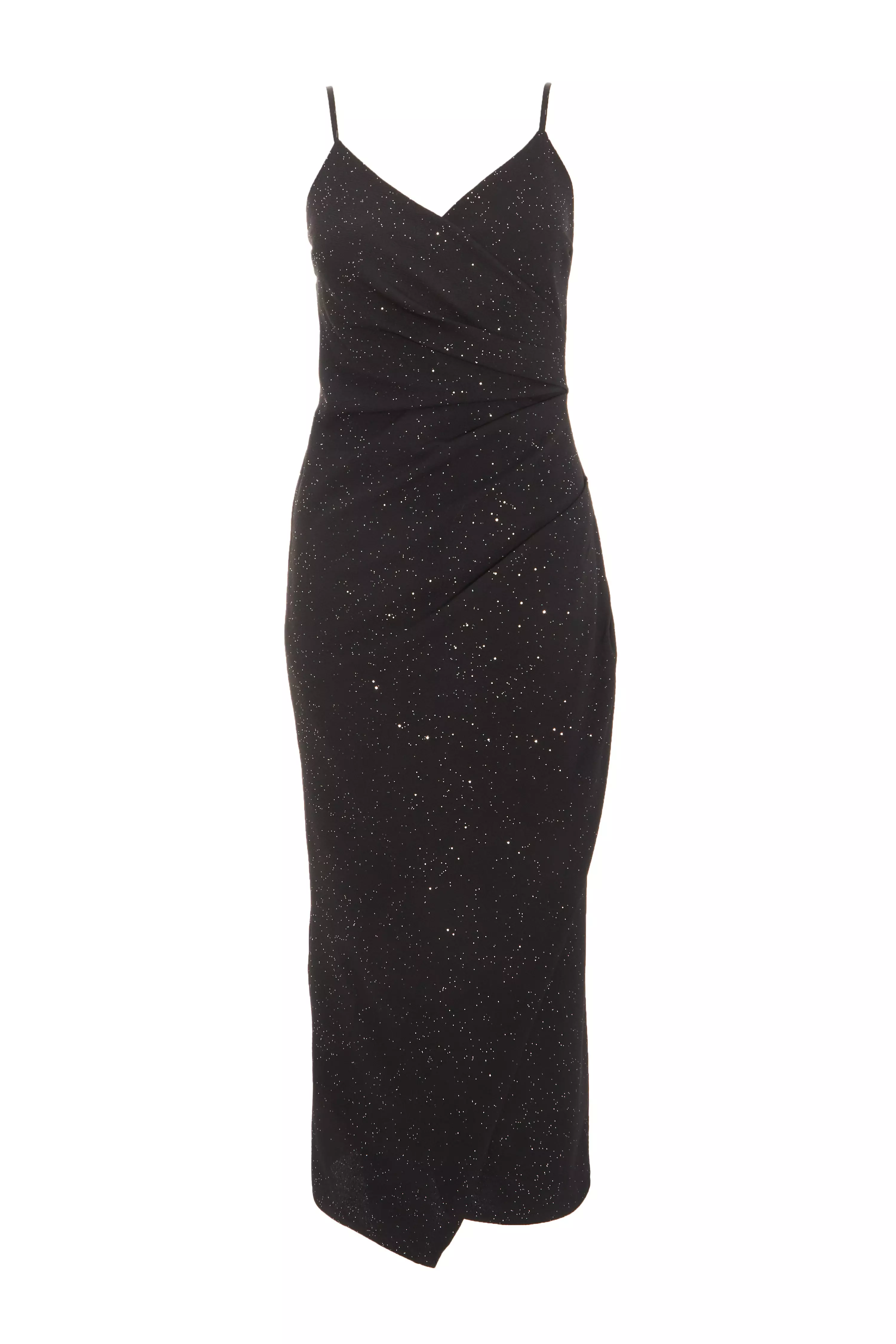 Petite Black Glitter Wrap Midaxi Dress