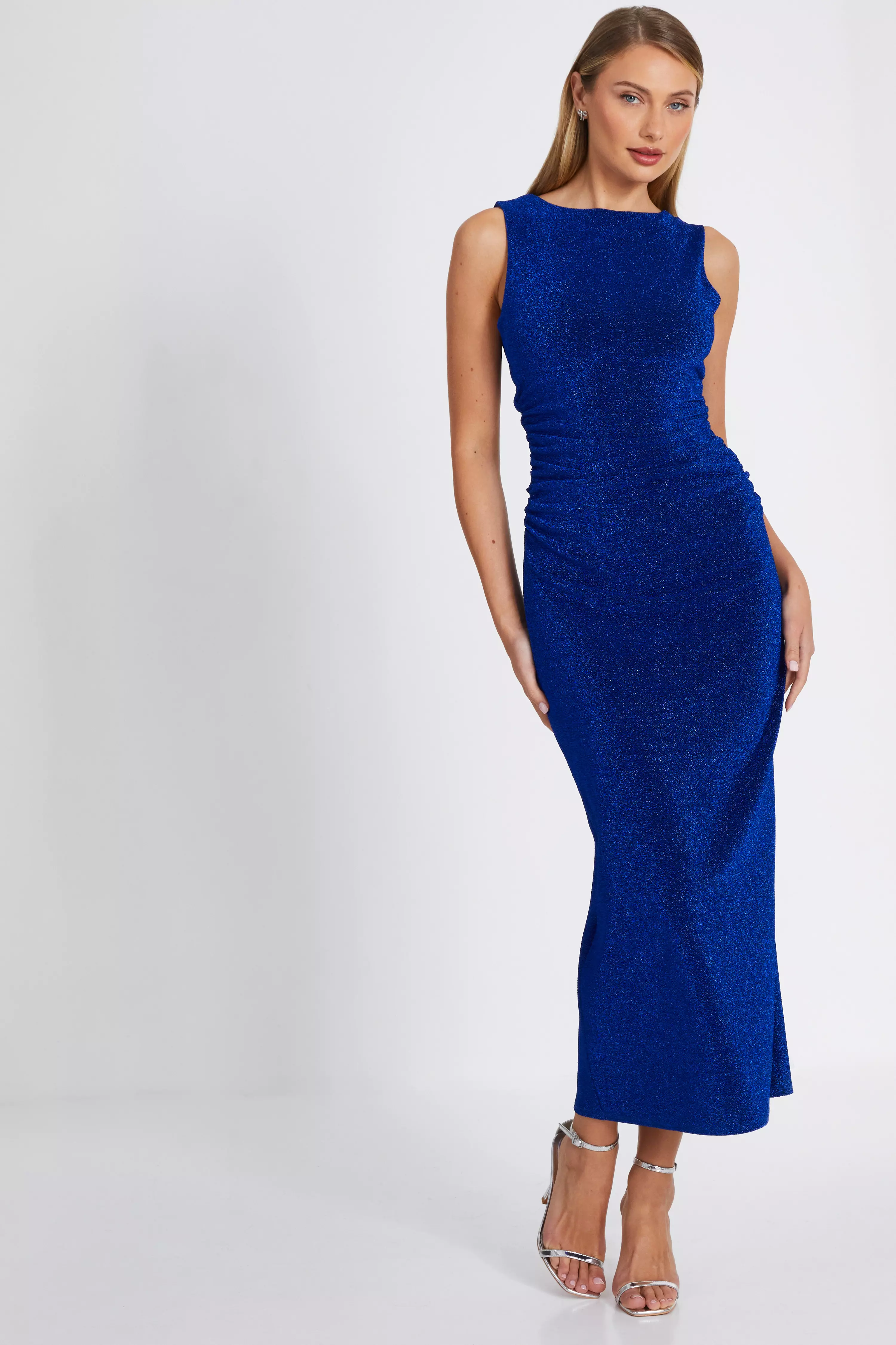 Royal Blue High Neck Midaxi Dress