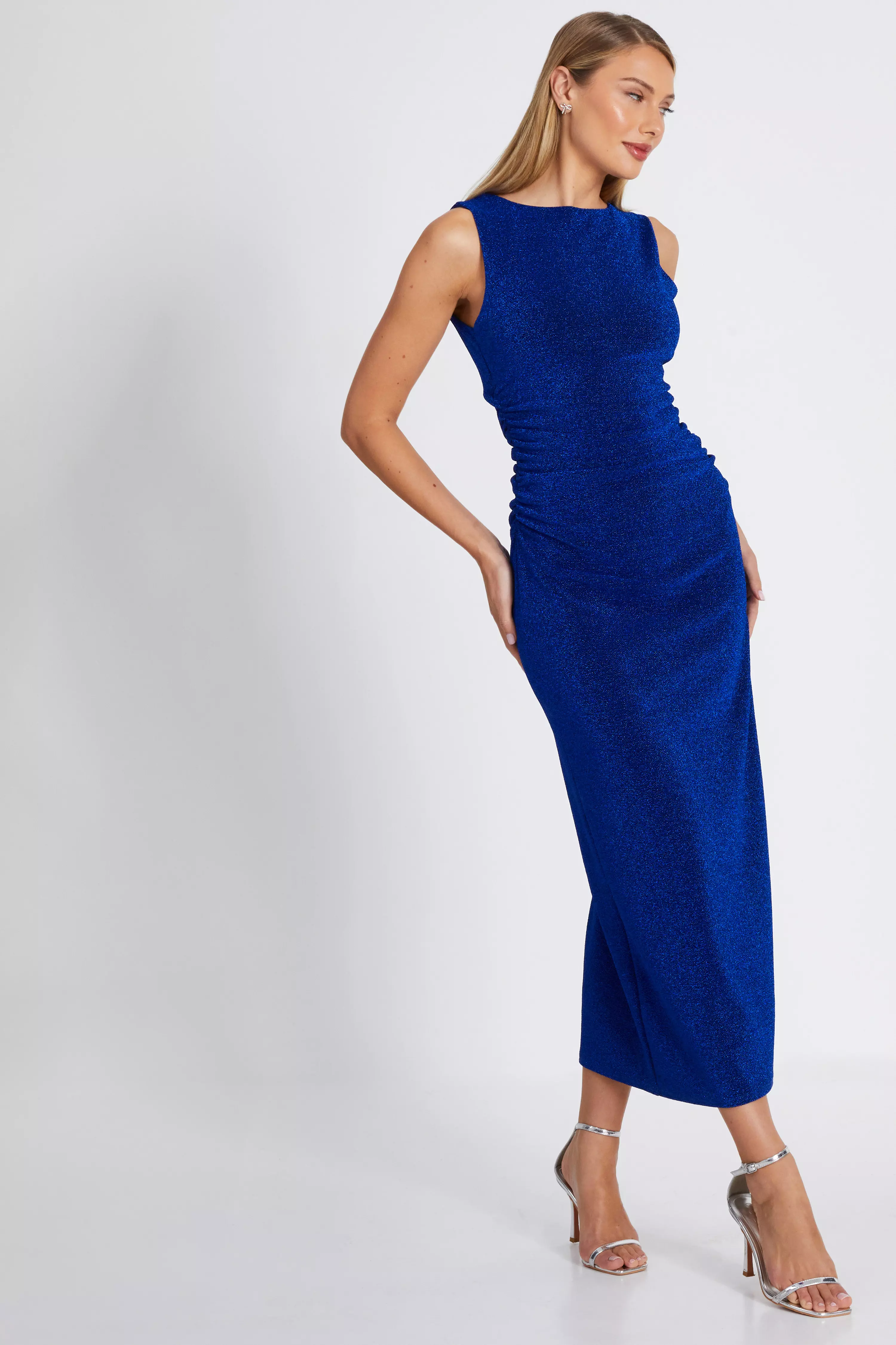 Royal Blue High Neck Midaxi Dress