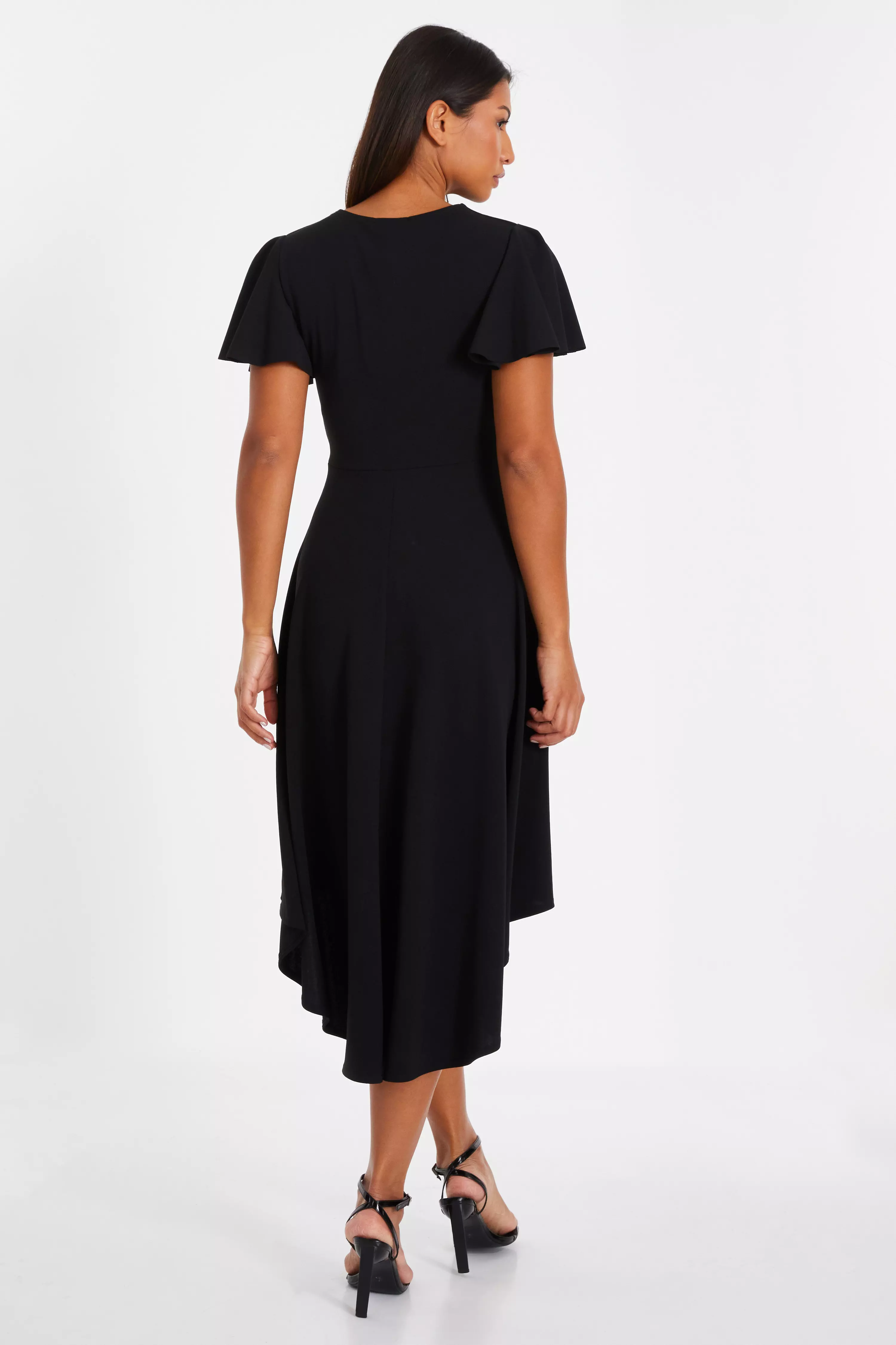 Black V Neck Dip Hem Dress
