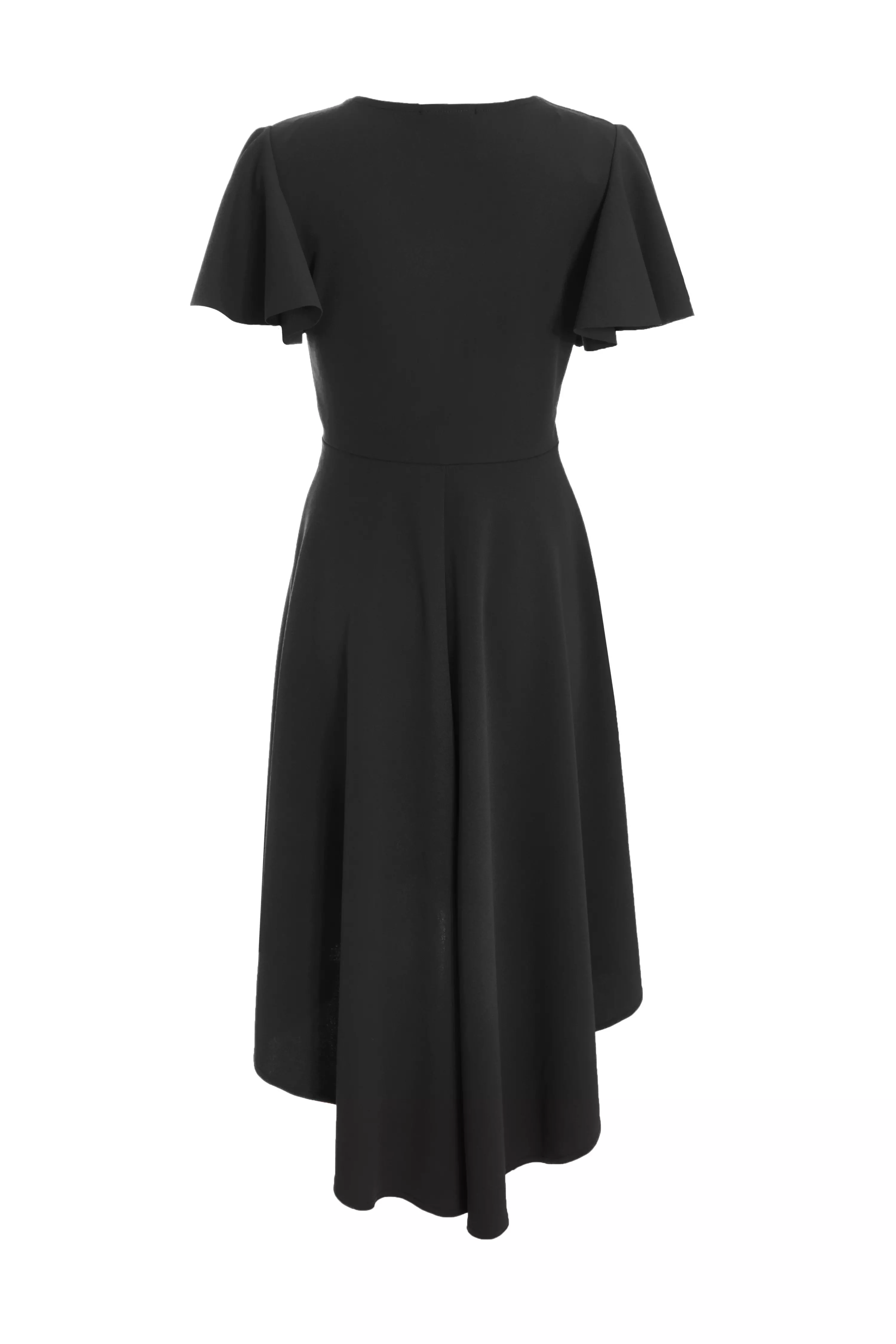 Black V Neck Dip Hem Dress
