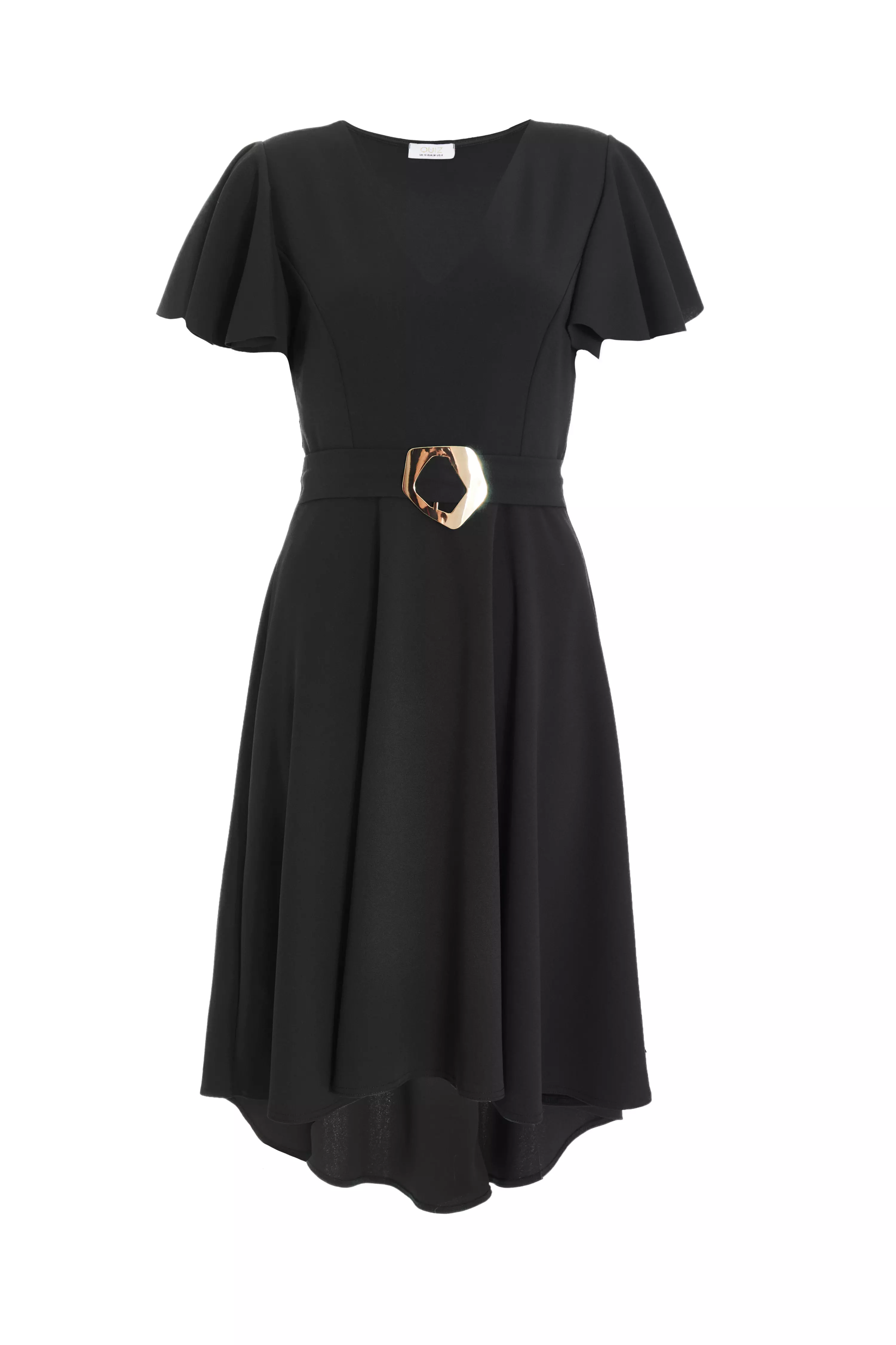 Black V Neck Dip Hem Dress
