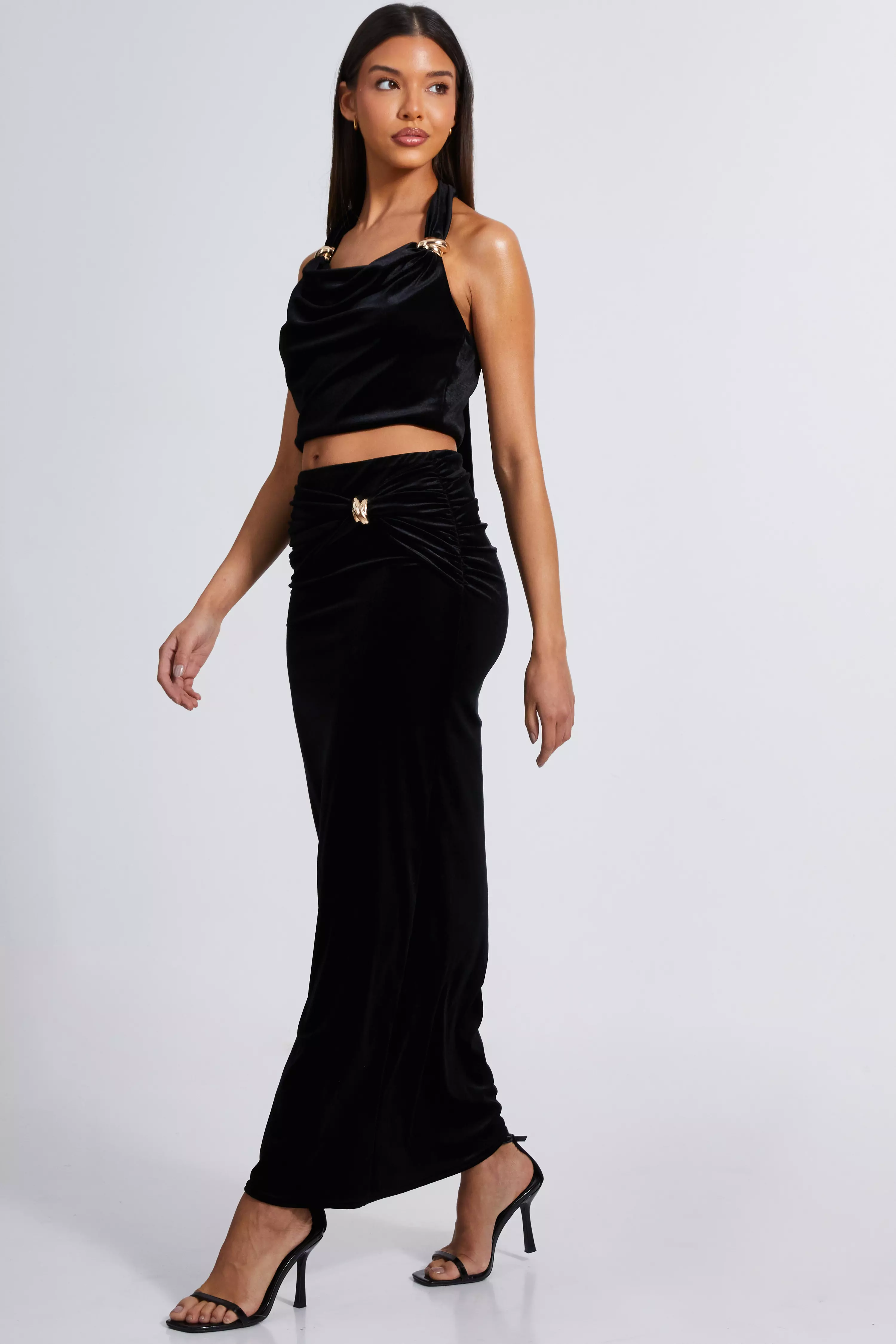 Black Velvet Halter Crop Top