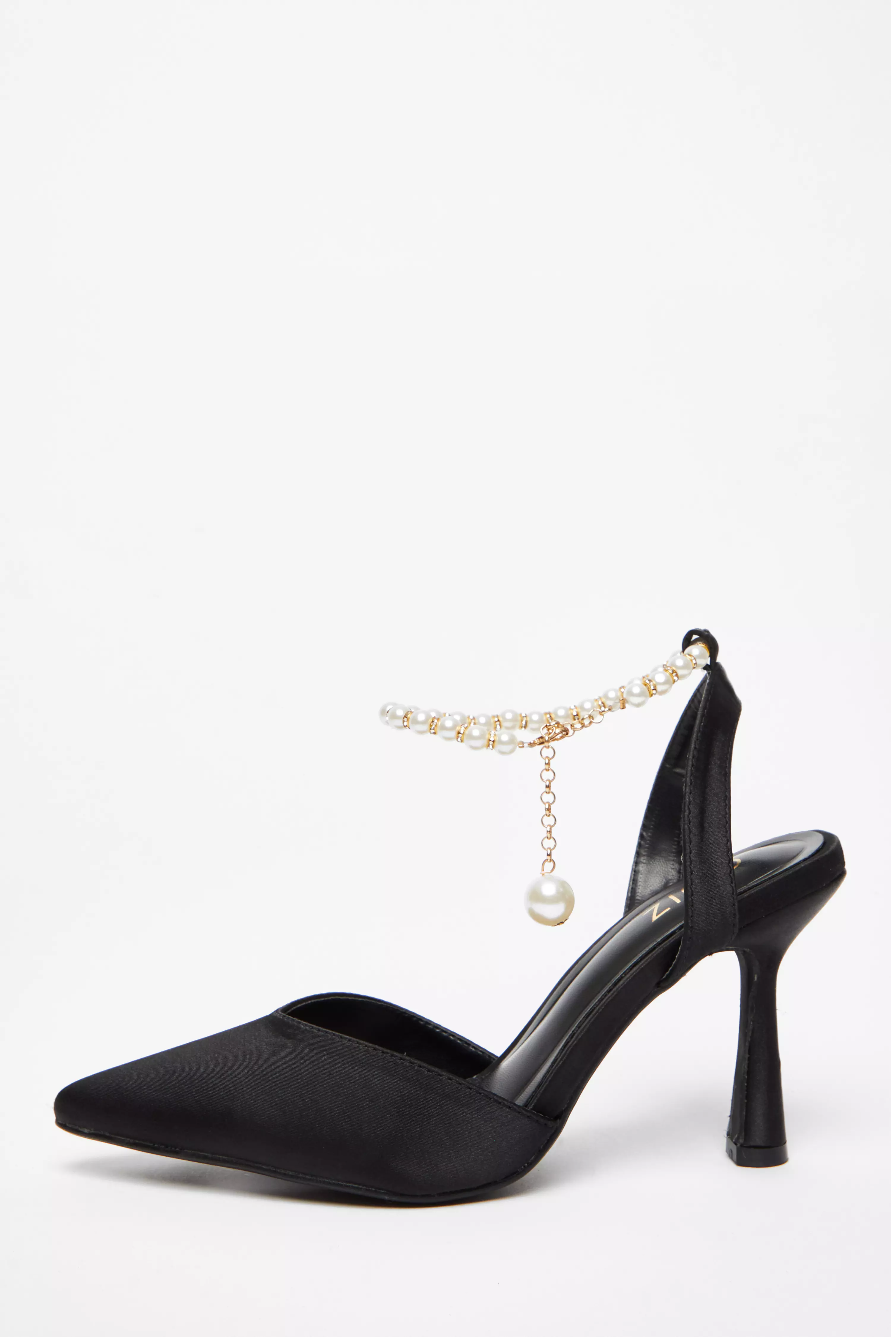 Black Pearl Strap Court Heel