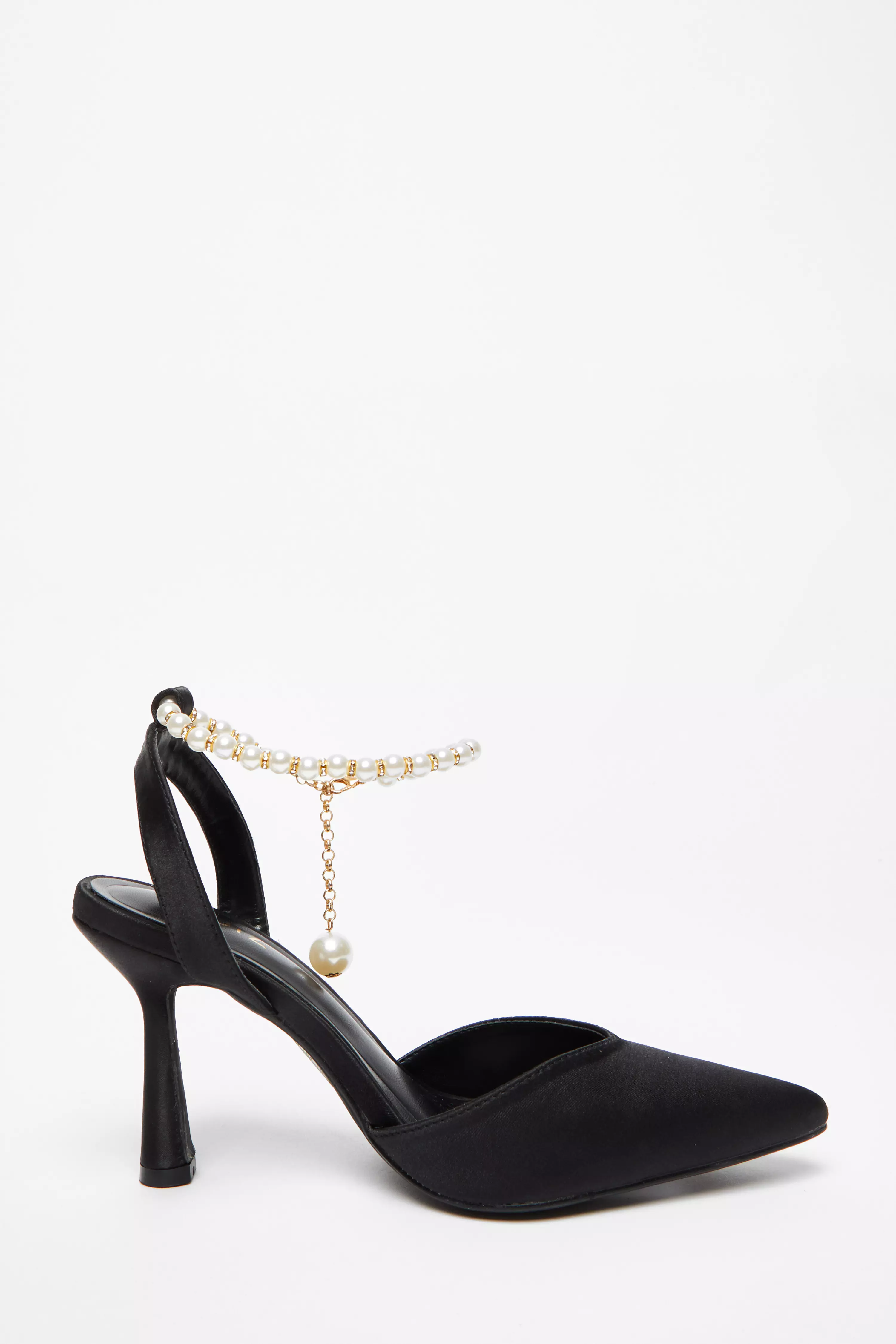 Black Pearl Strap Court Heel