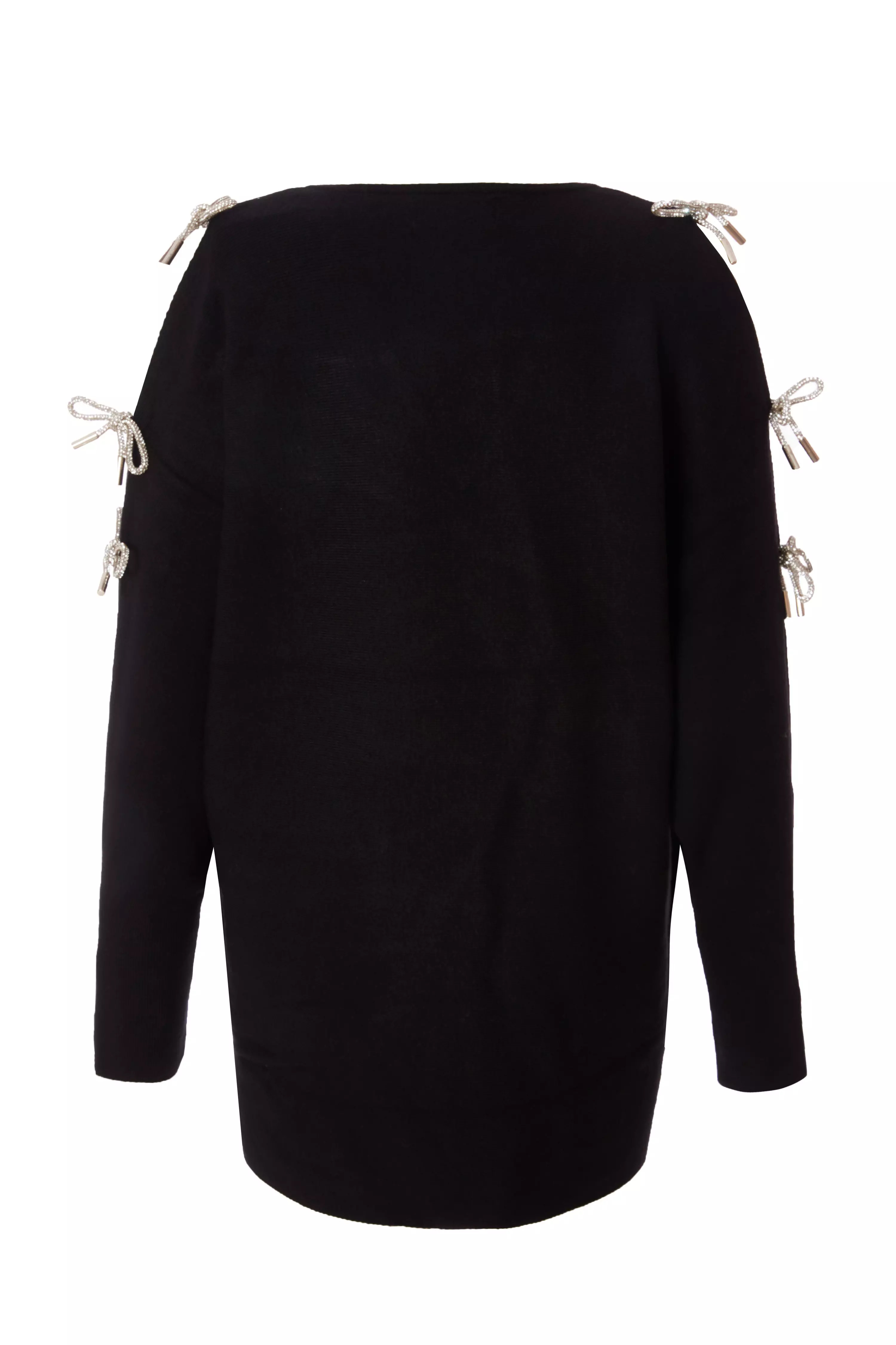 Black Knitted Diamante Bow Jumper