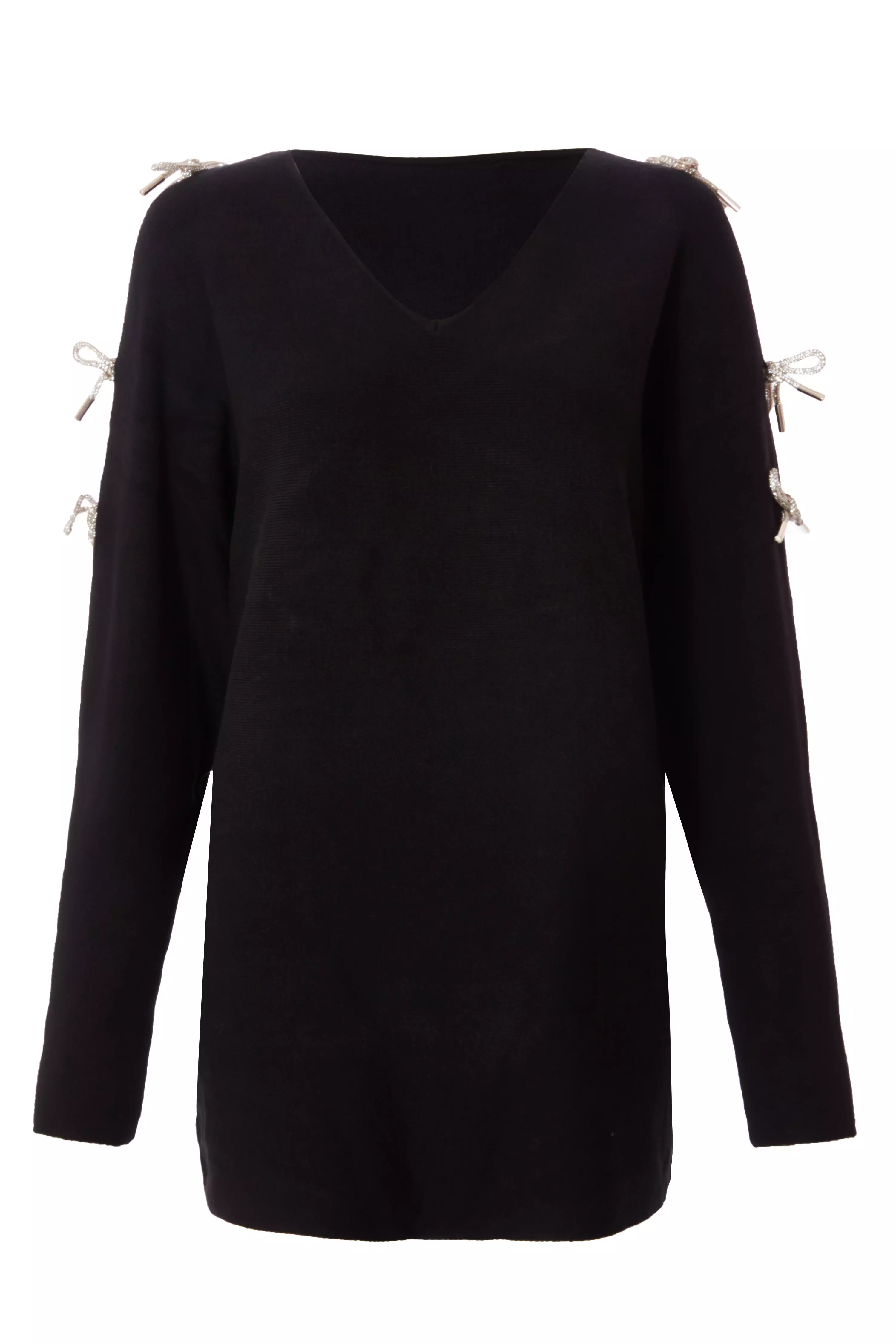 Black Knitted Diamante Bow Jumper