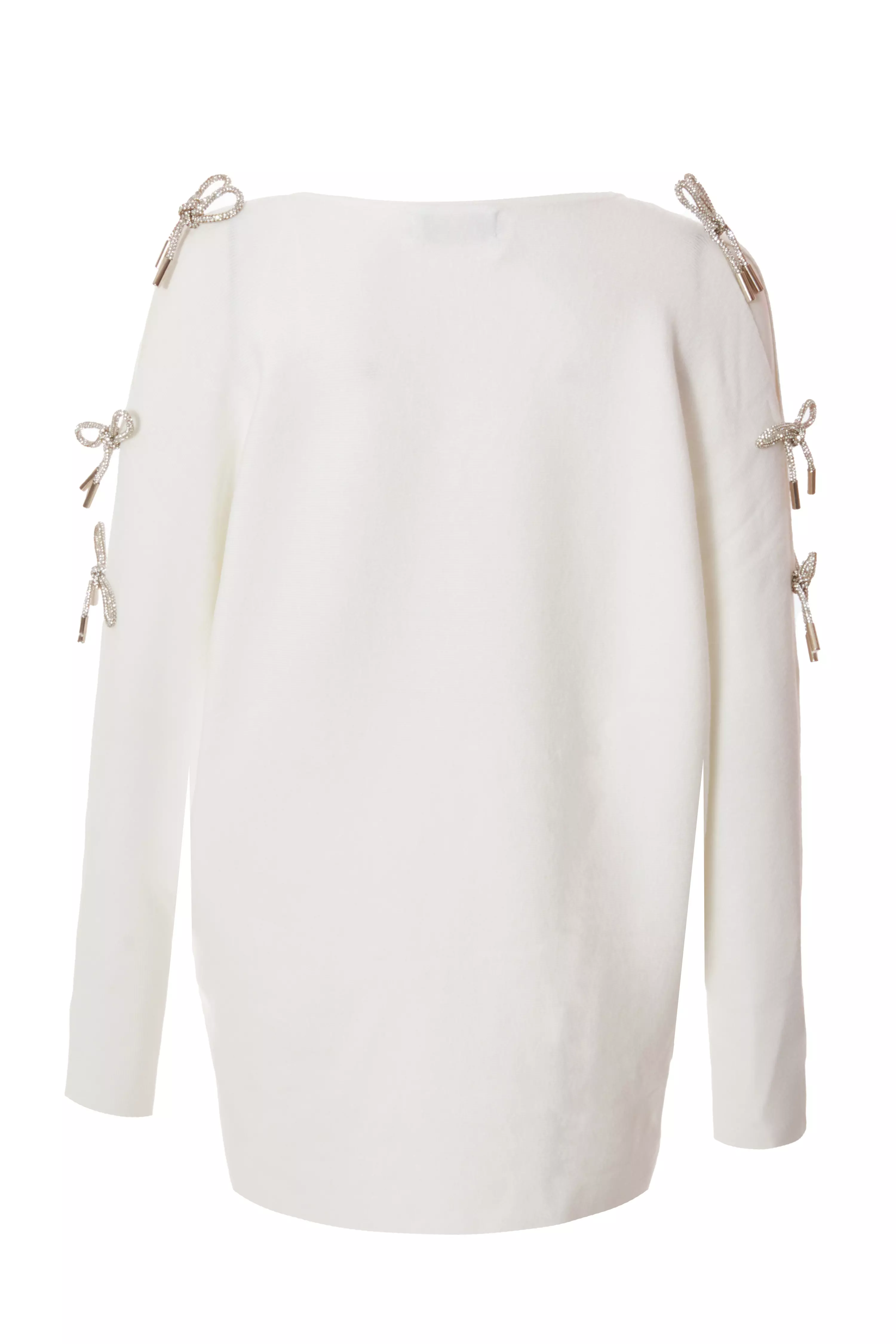 White Knitted Diamante Bow Jumper