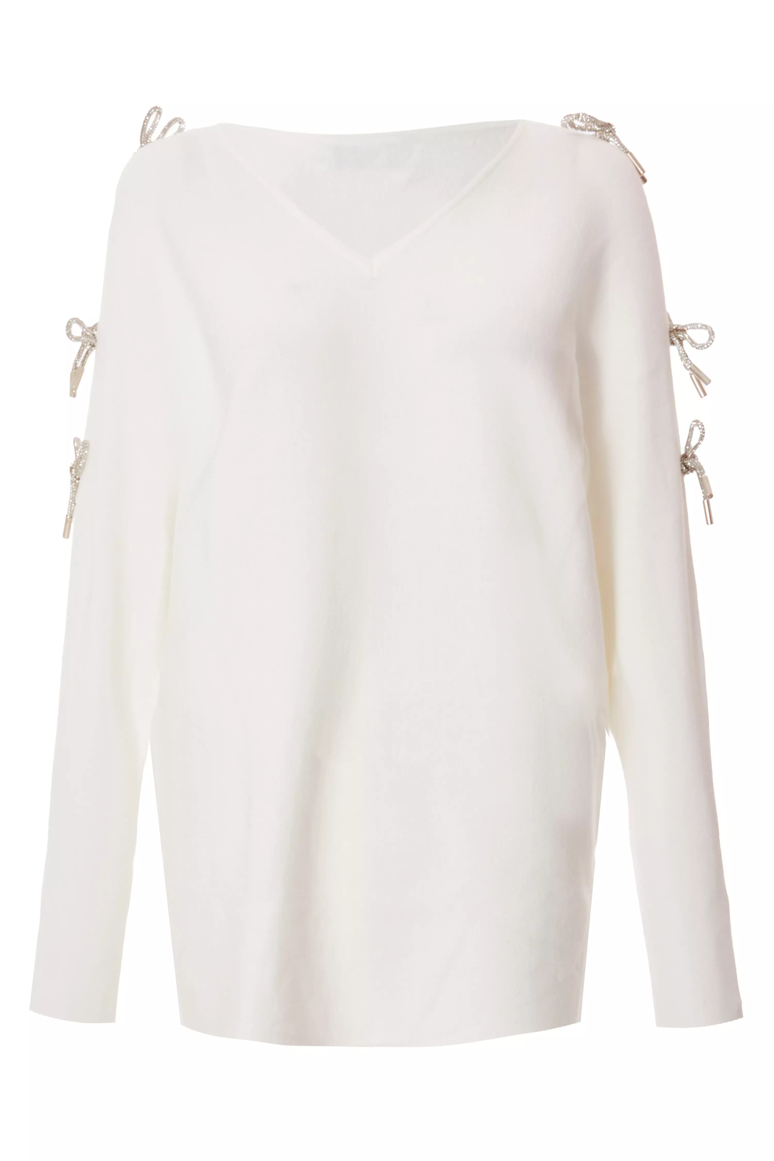 White Knitted Diamante Bow Jumper