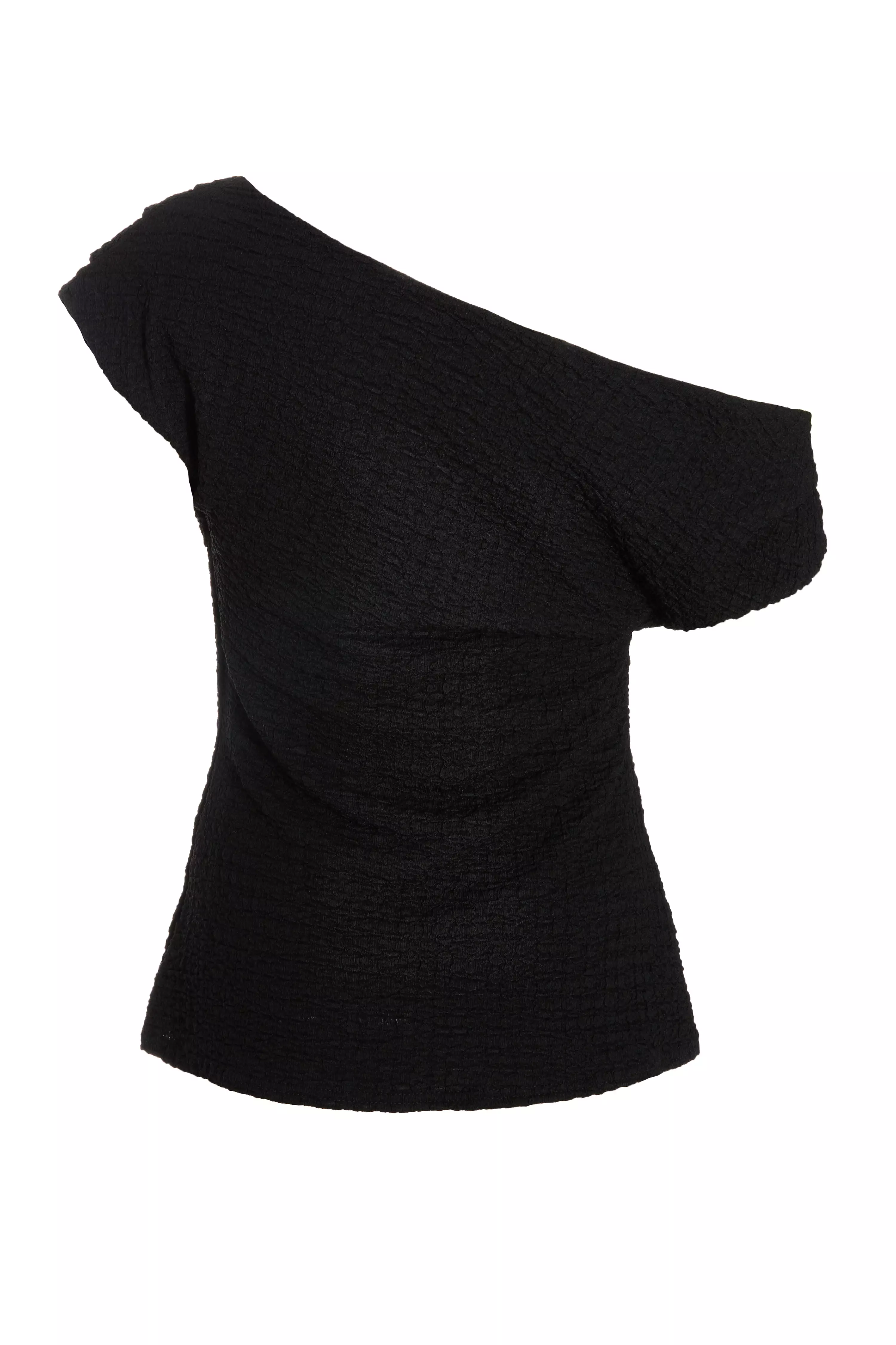 Black Textured Drape Neck Top