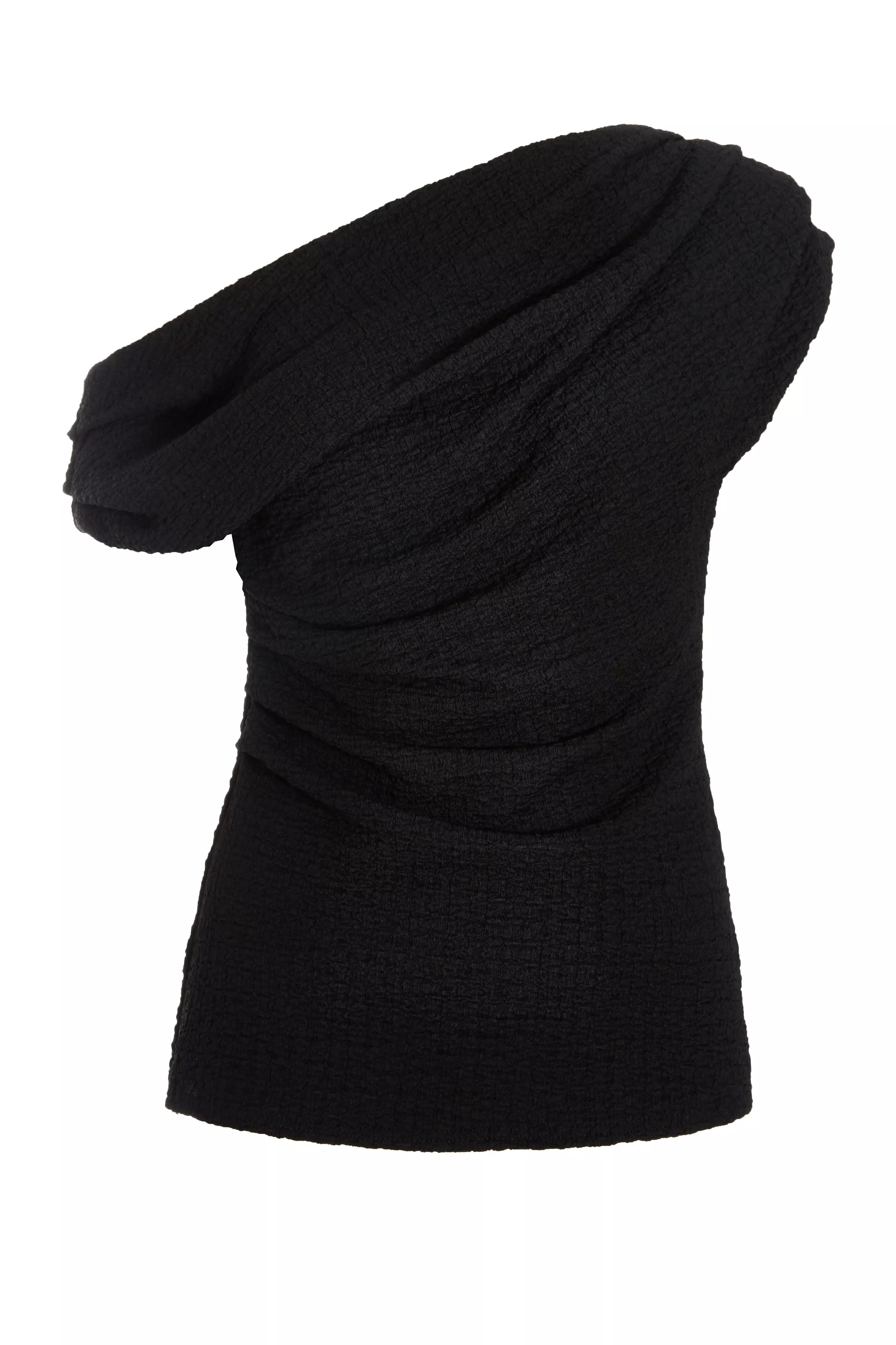 Black Textured Drape Neck Top