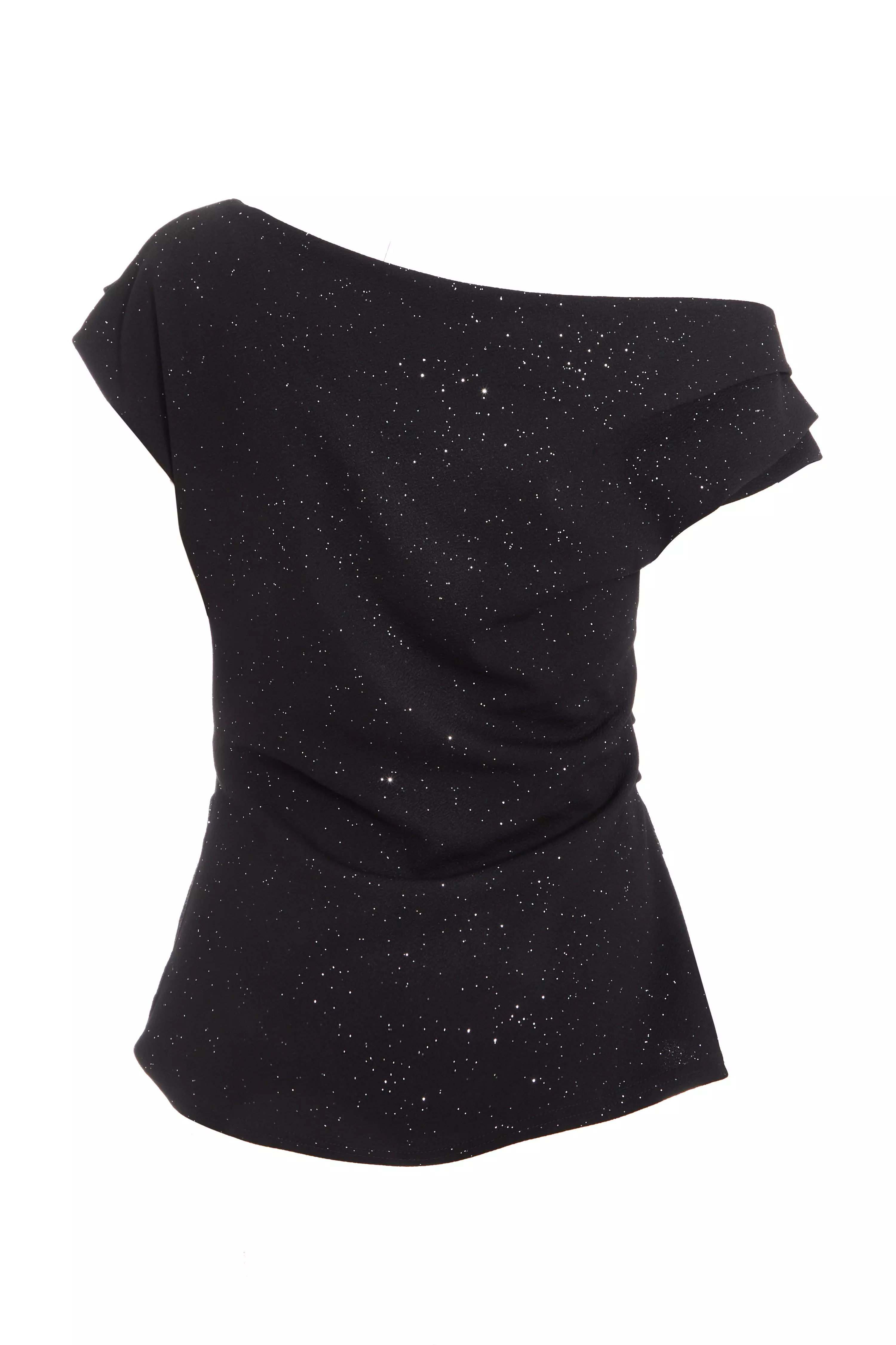 Black Glitter Drape Neck Top