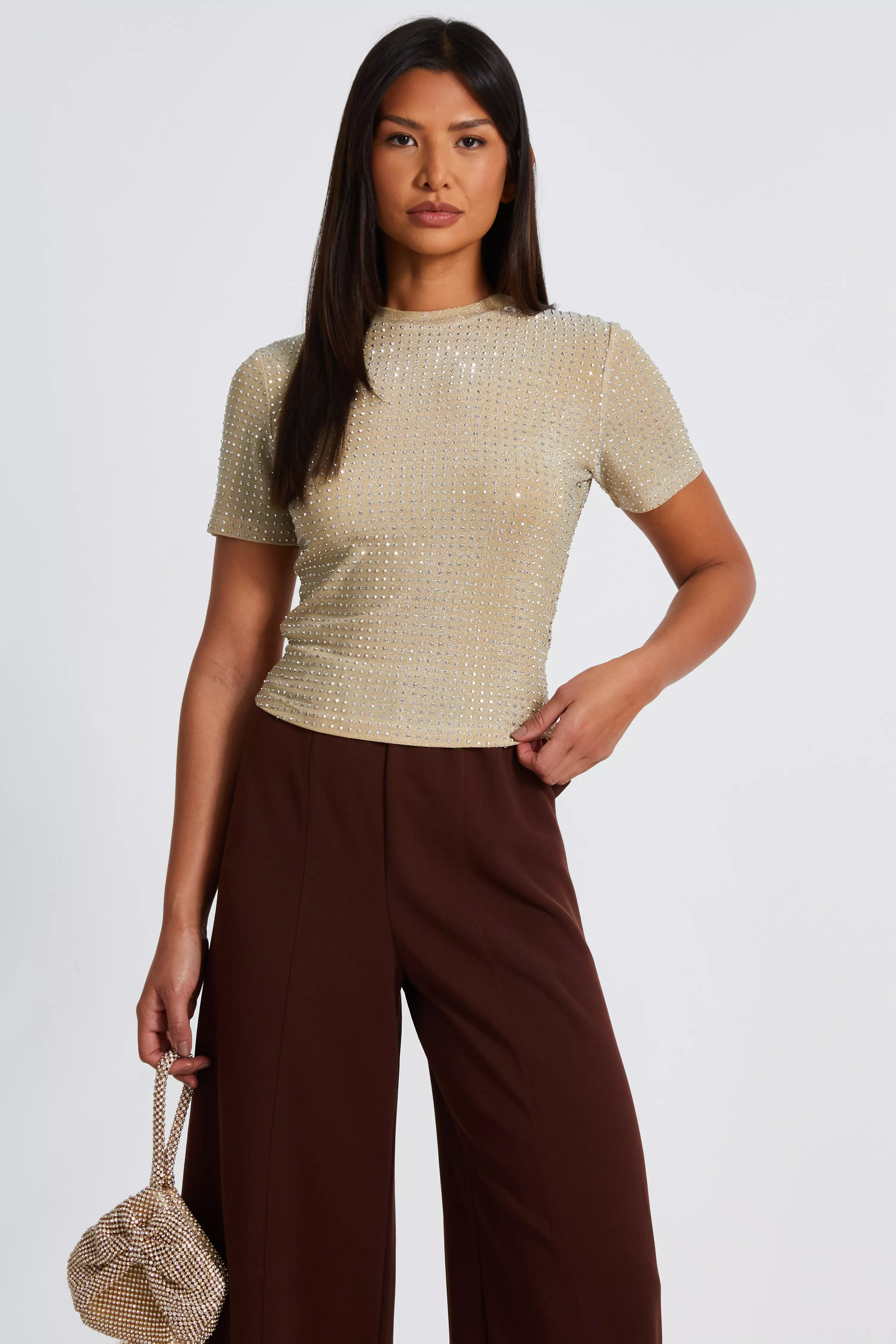 Gold Knit Embellished Top