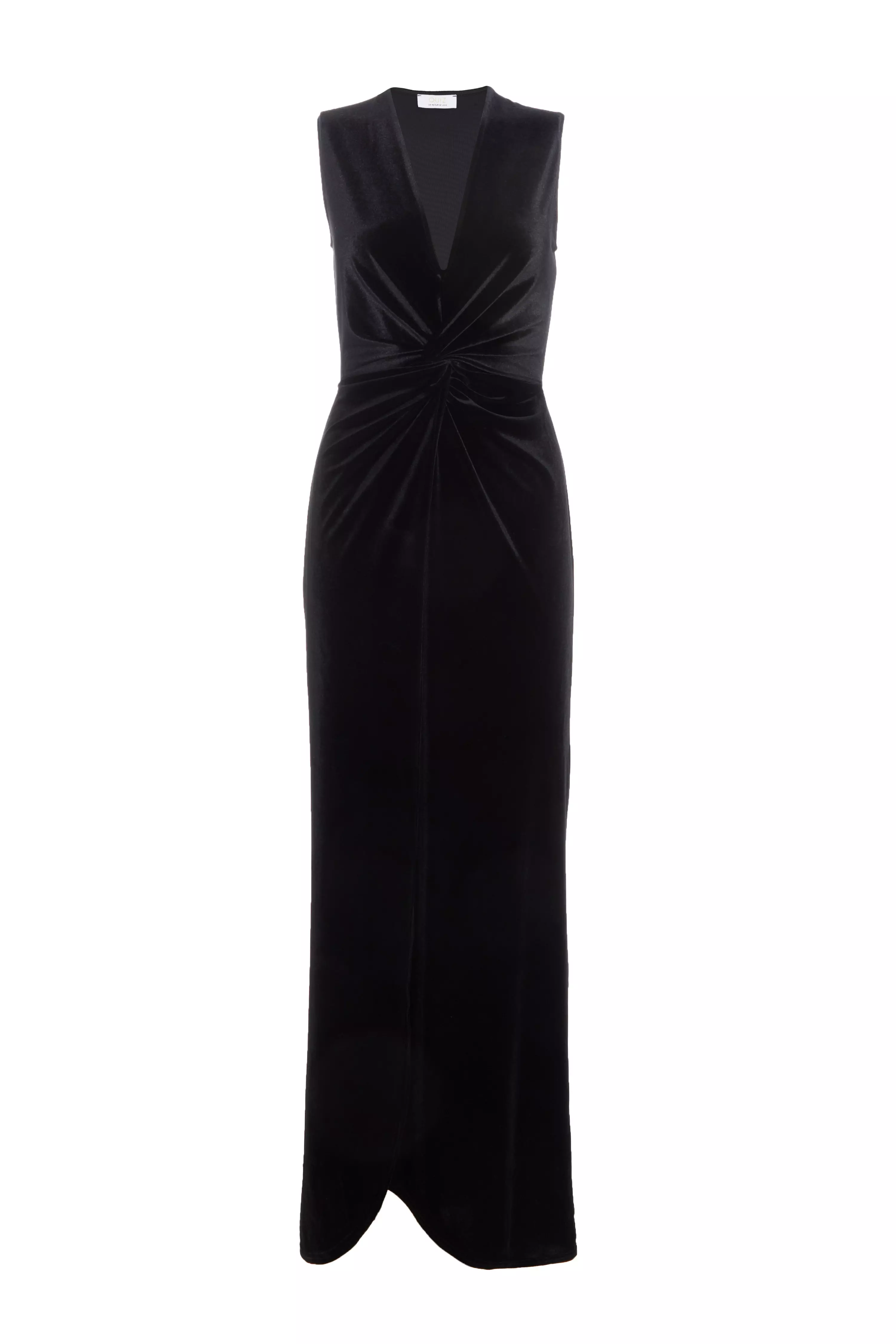 Black Velvet Twist Front Maxi Dress