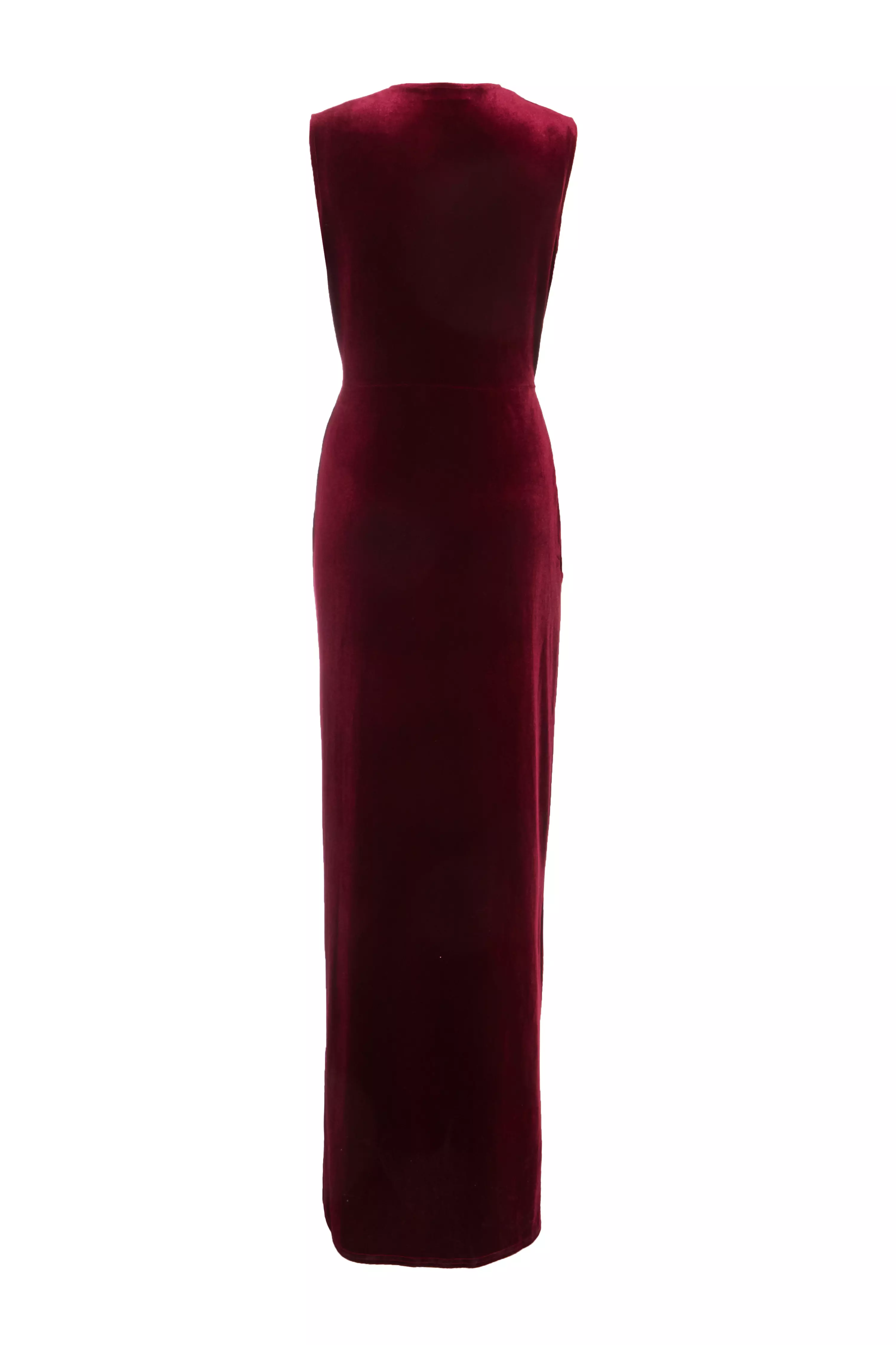 Dark Red Velvet Twist Front Maxi Dress