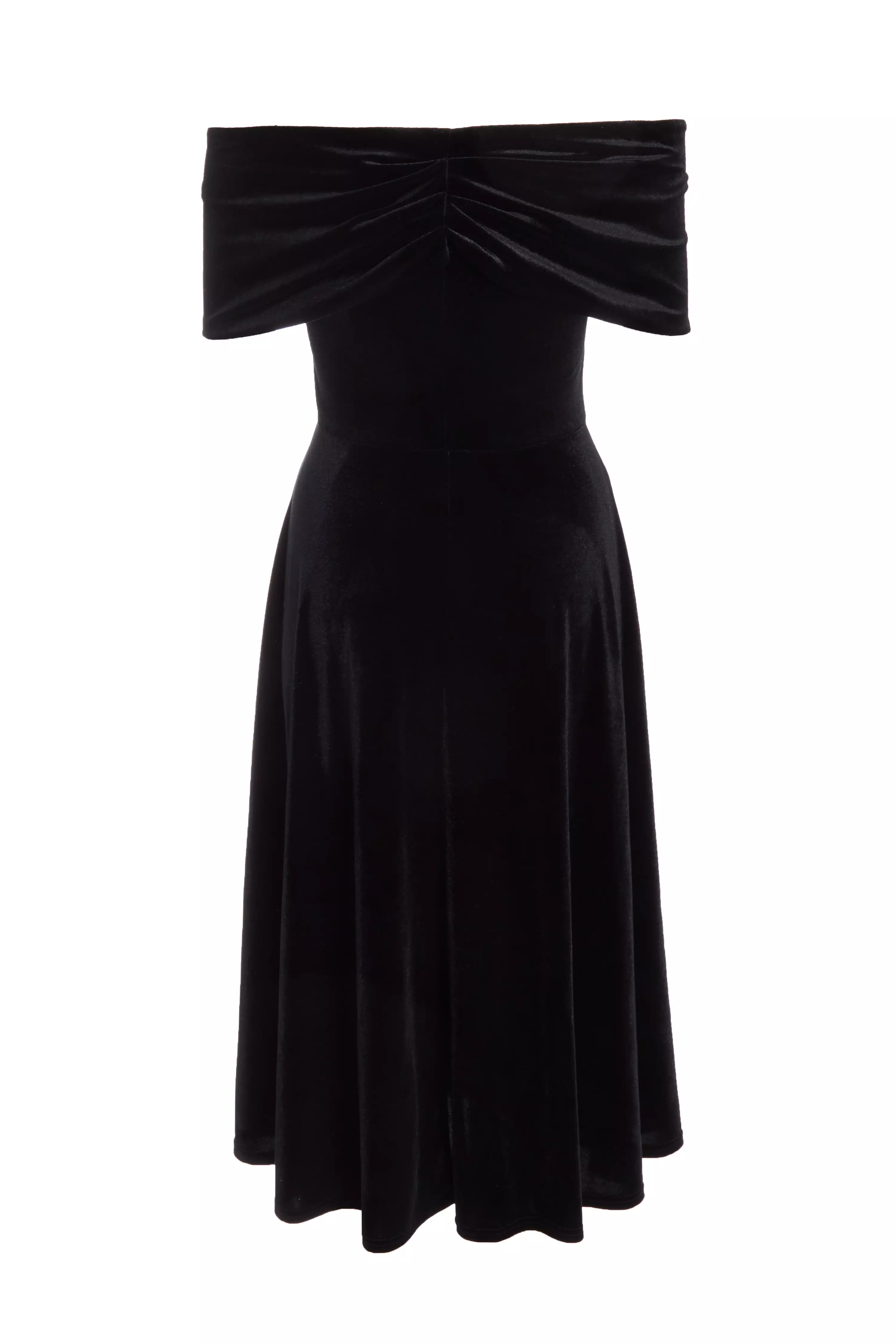 Black Velvet Bardot Midi Dress