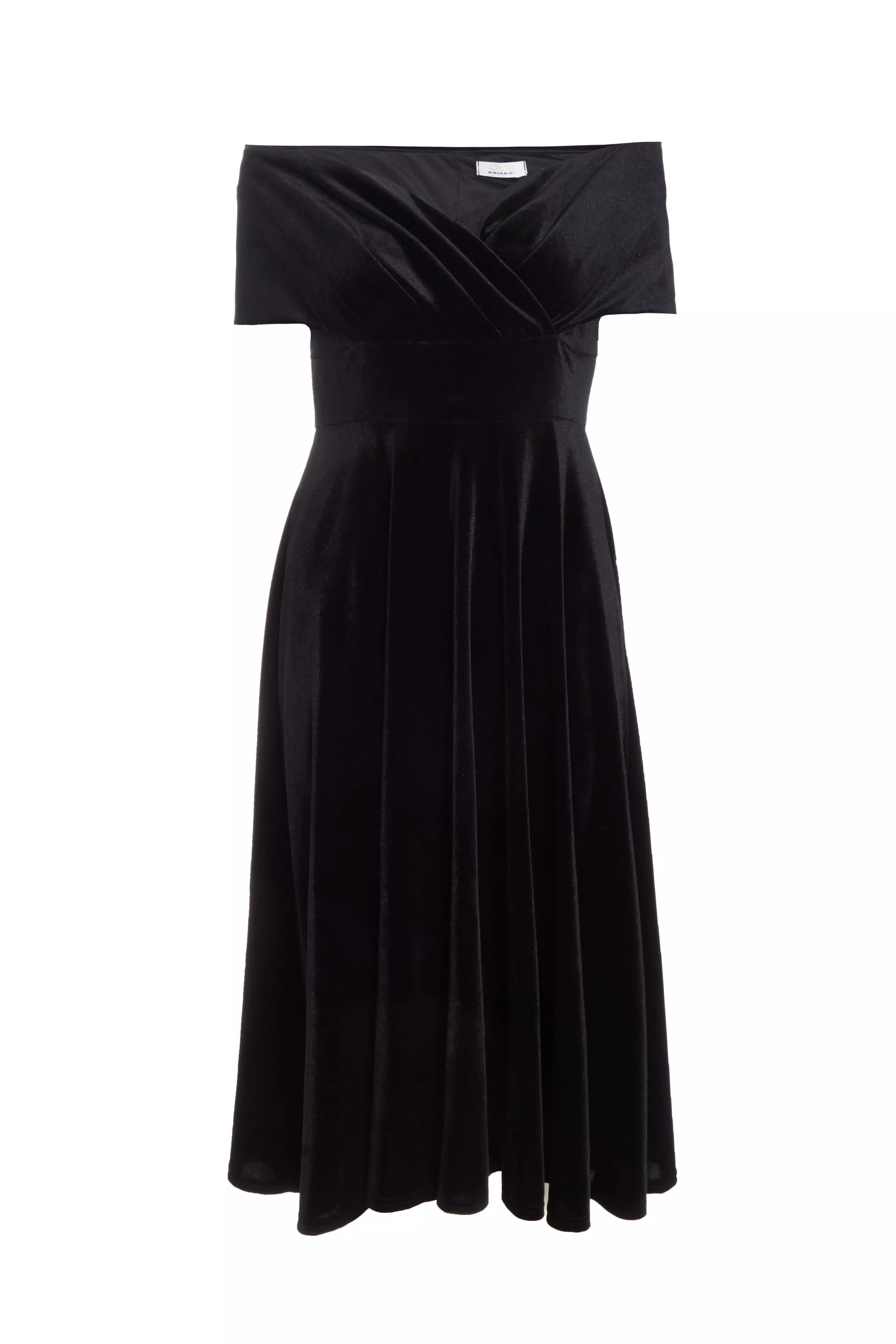 Black Velvet Bardot Midi Dress