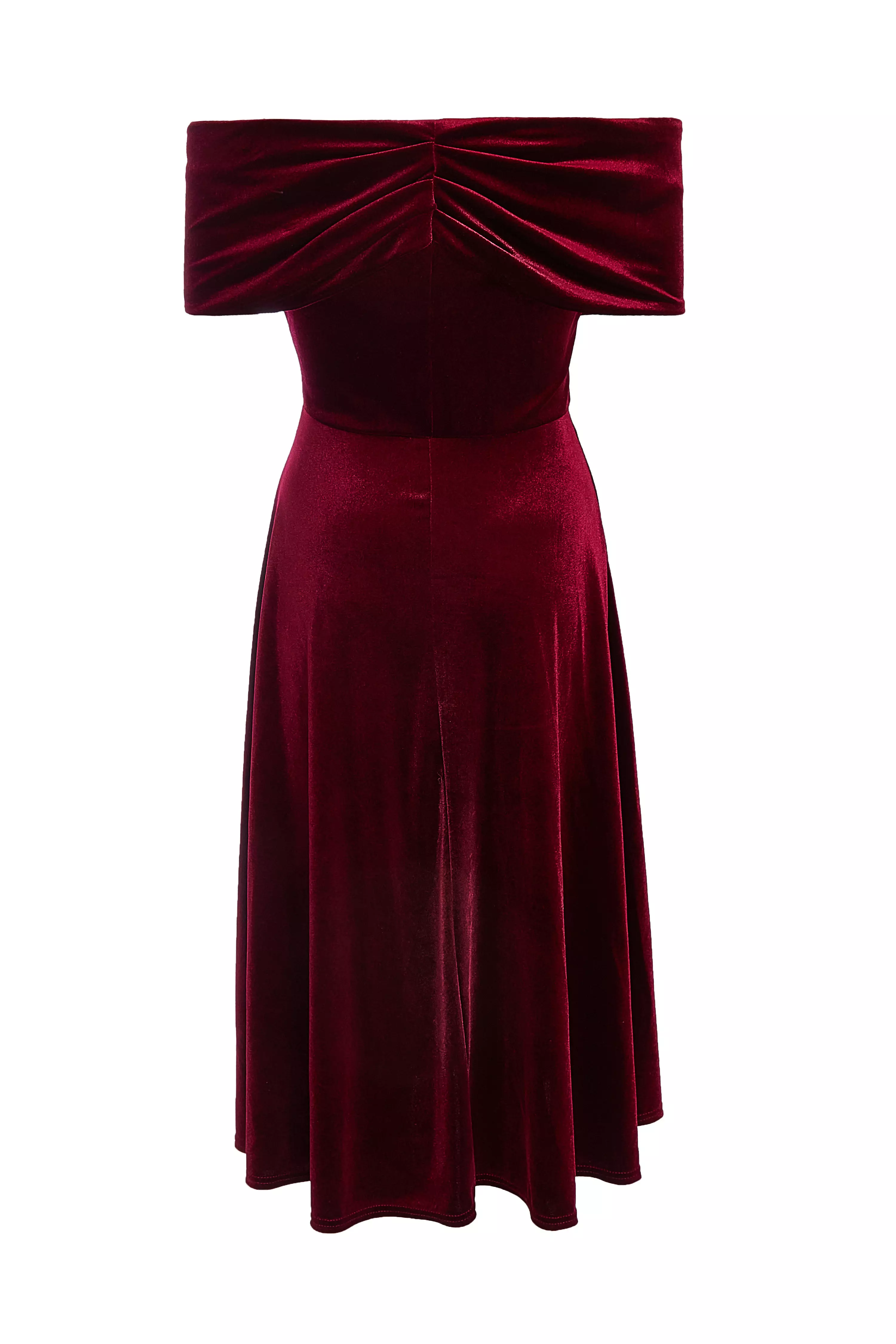 Dark Red Bardot Skater Midi Dress 