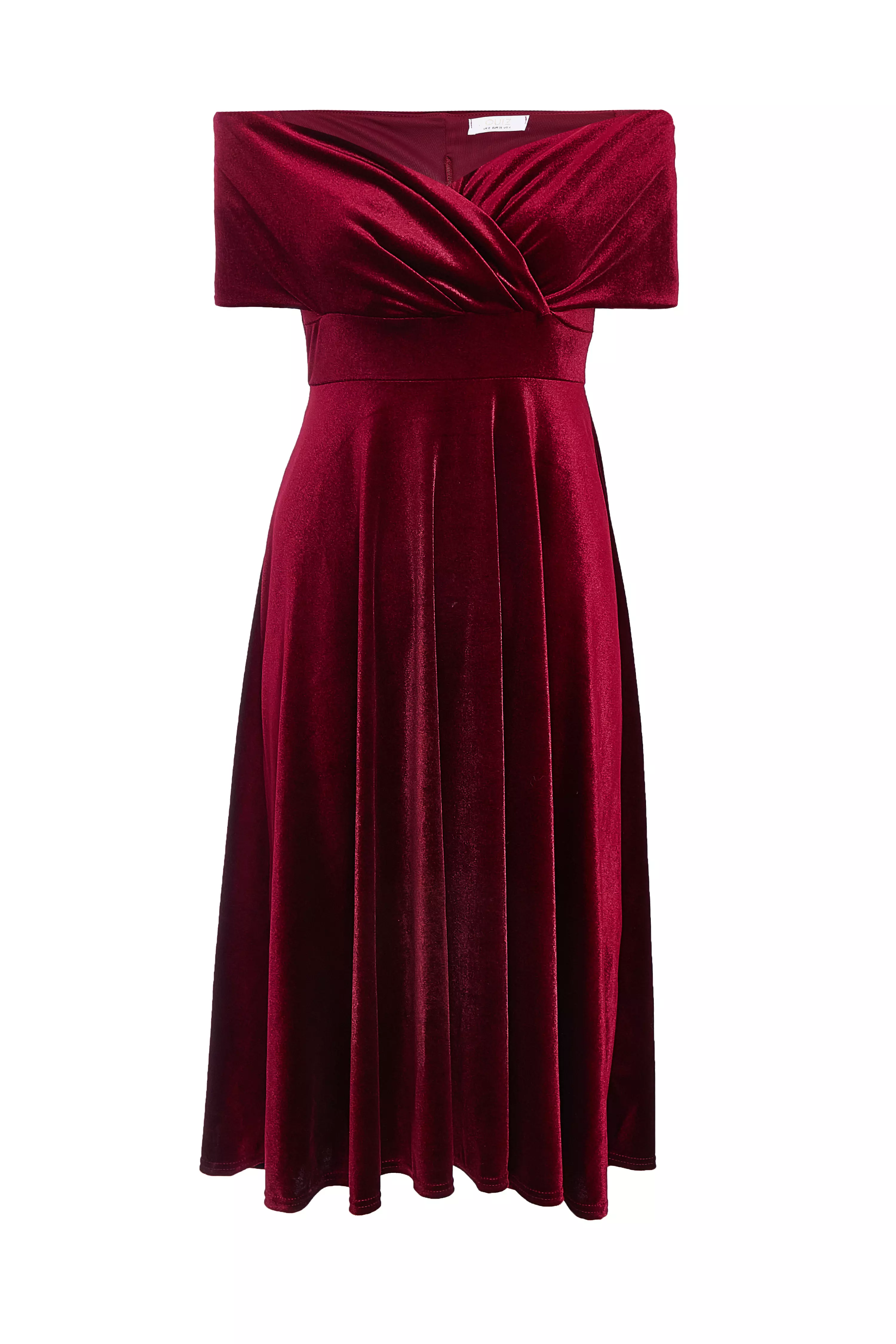 Dark Red Bardot Skater Midi Dress 