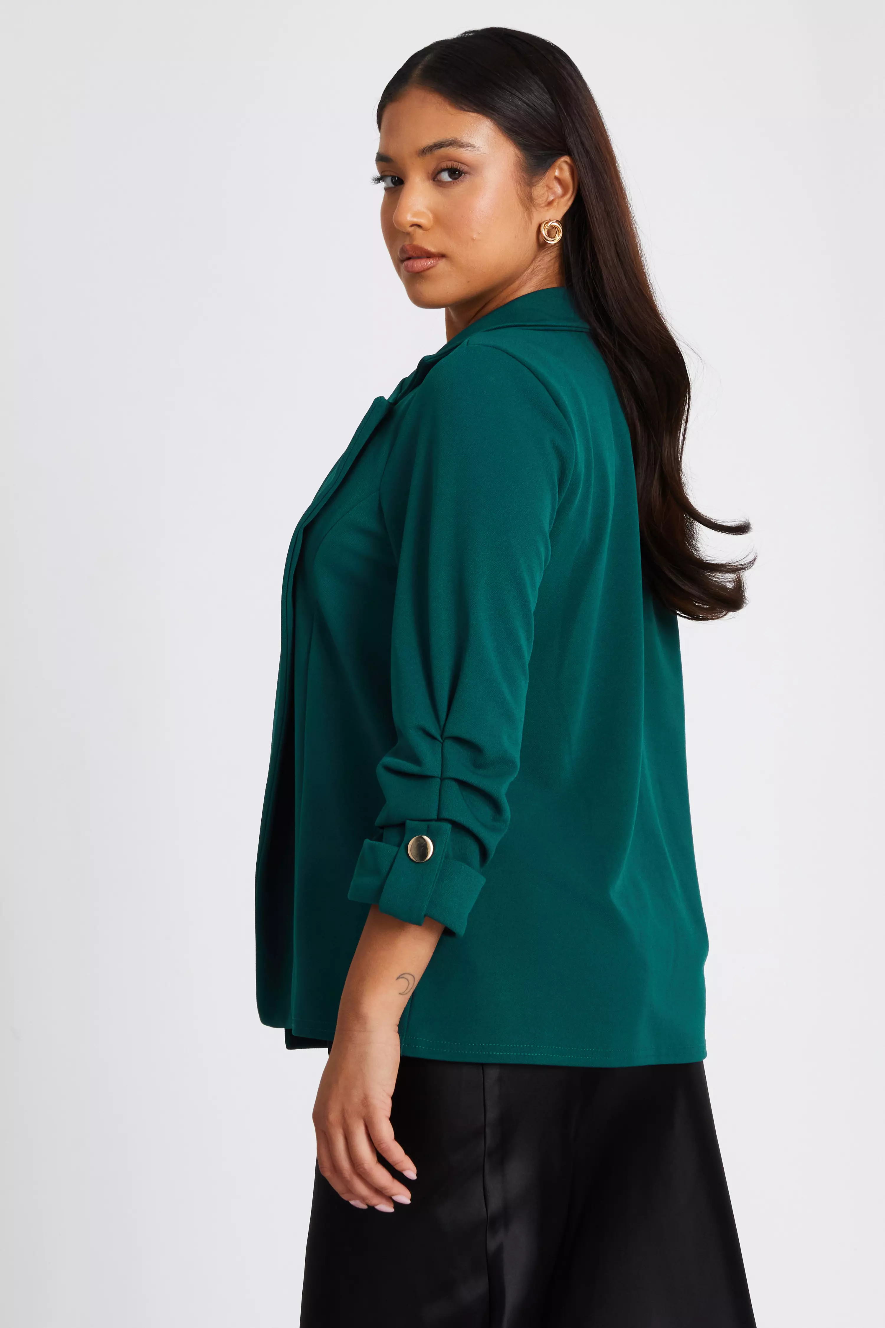 Petite Bottle Green Ruched Sleeve Blazer