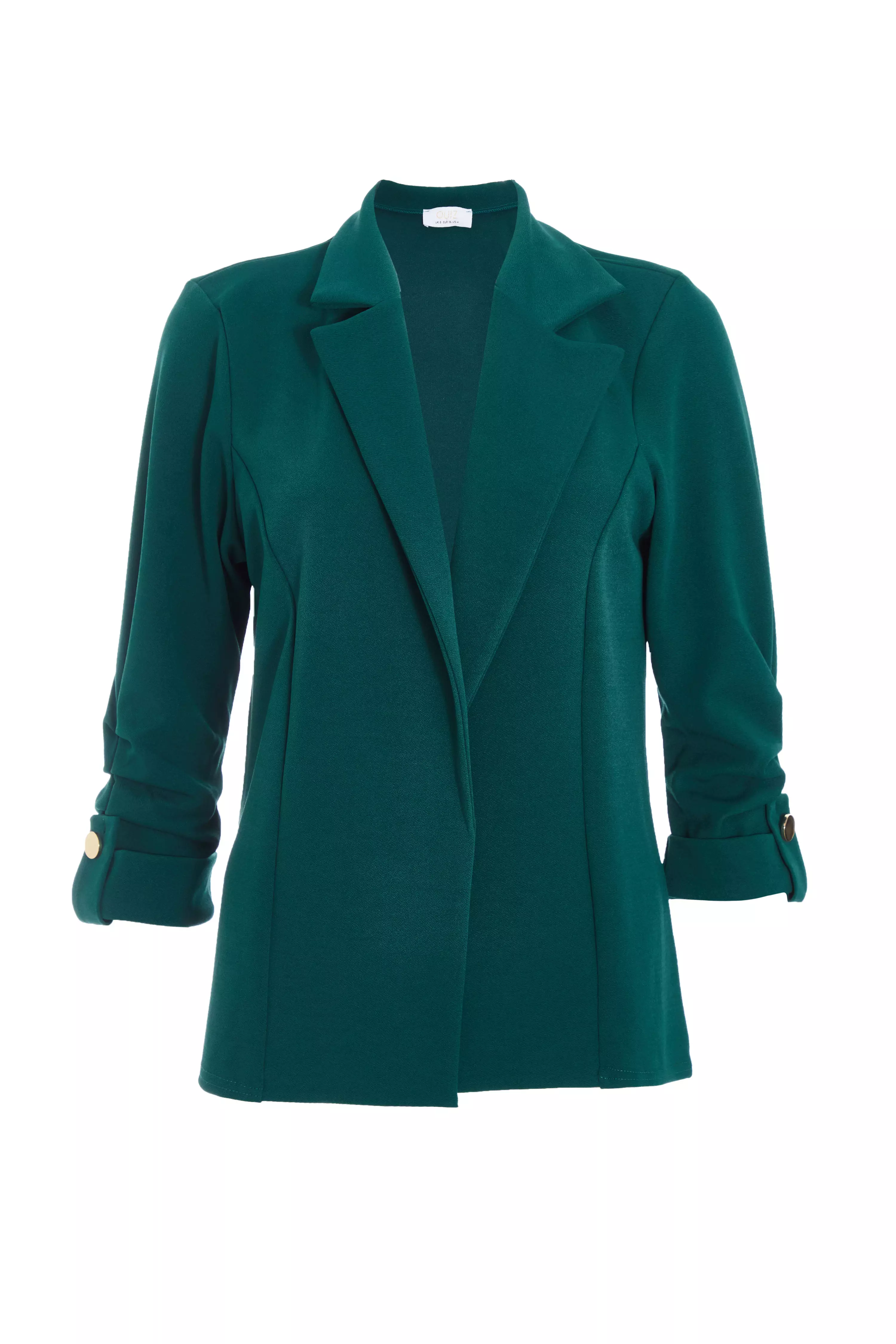 Petite Bottle Green Ruched Sleeve Blazer