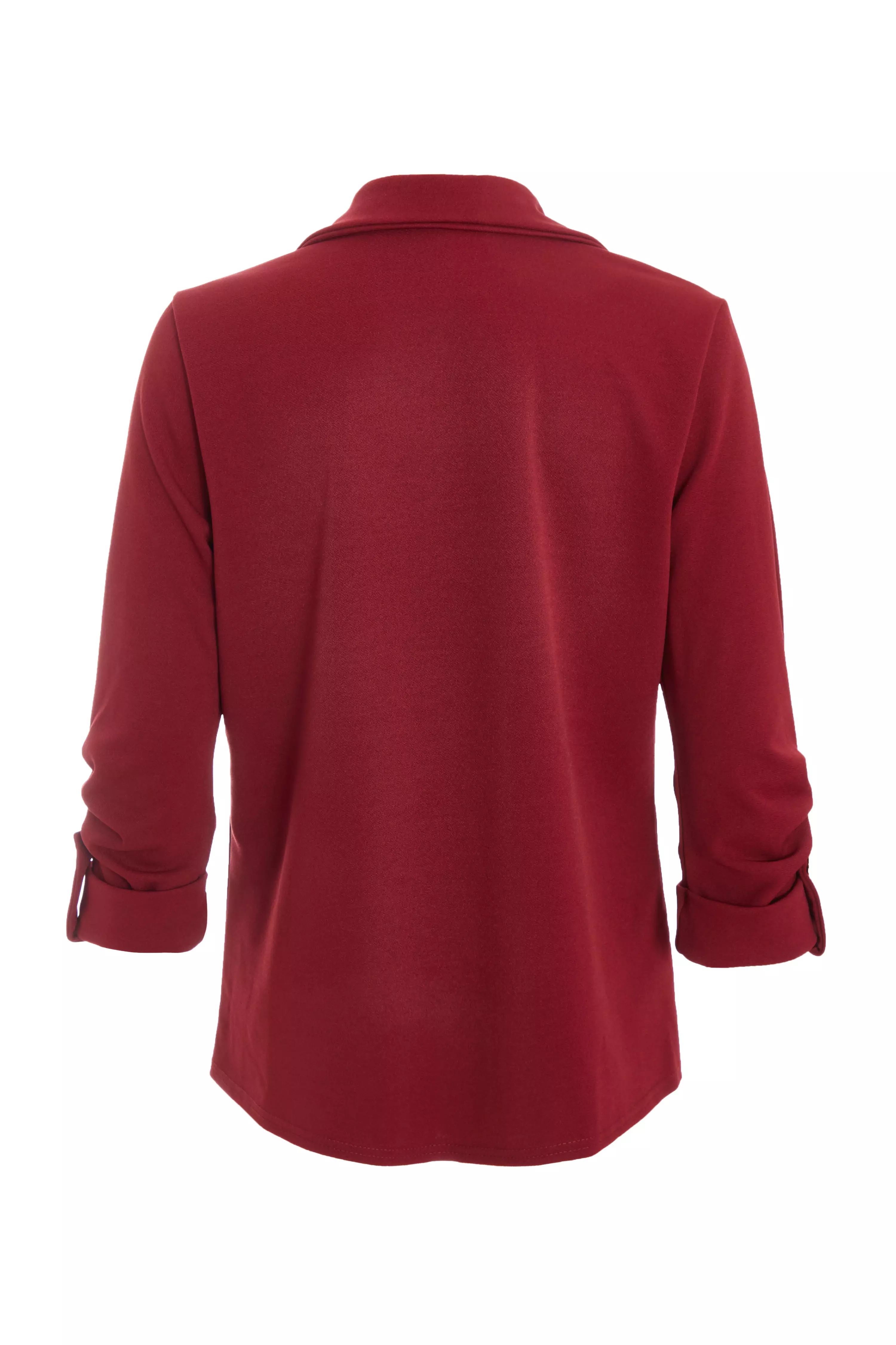 Petite Dark Red Ruched Sleeve Blazer