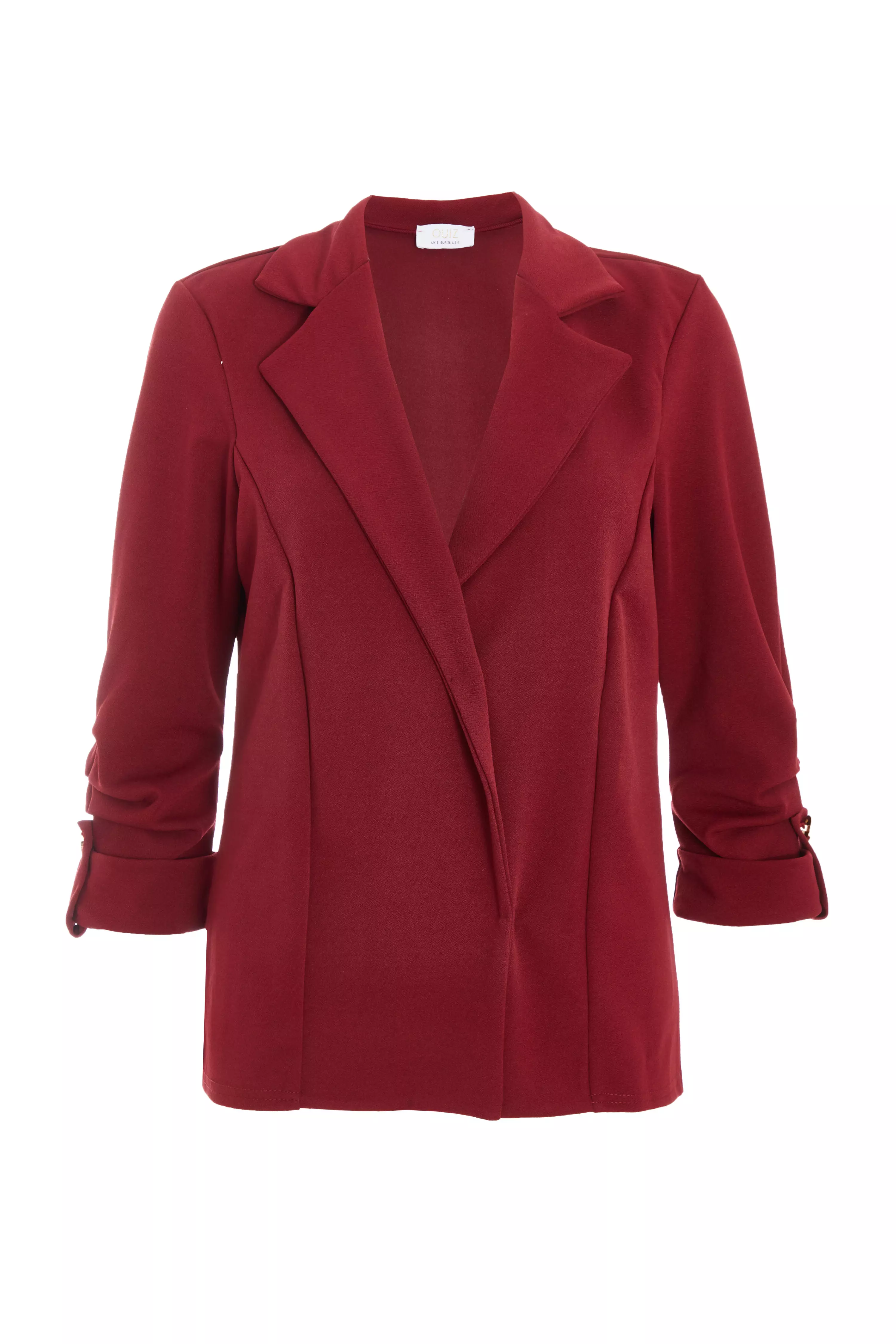 Petite Dark Red Ruched Sleeve Blazer