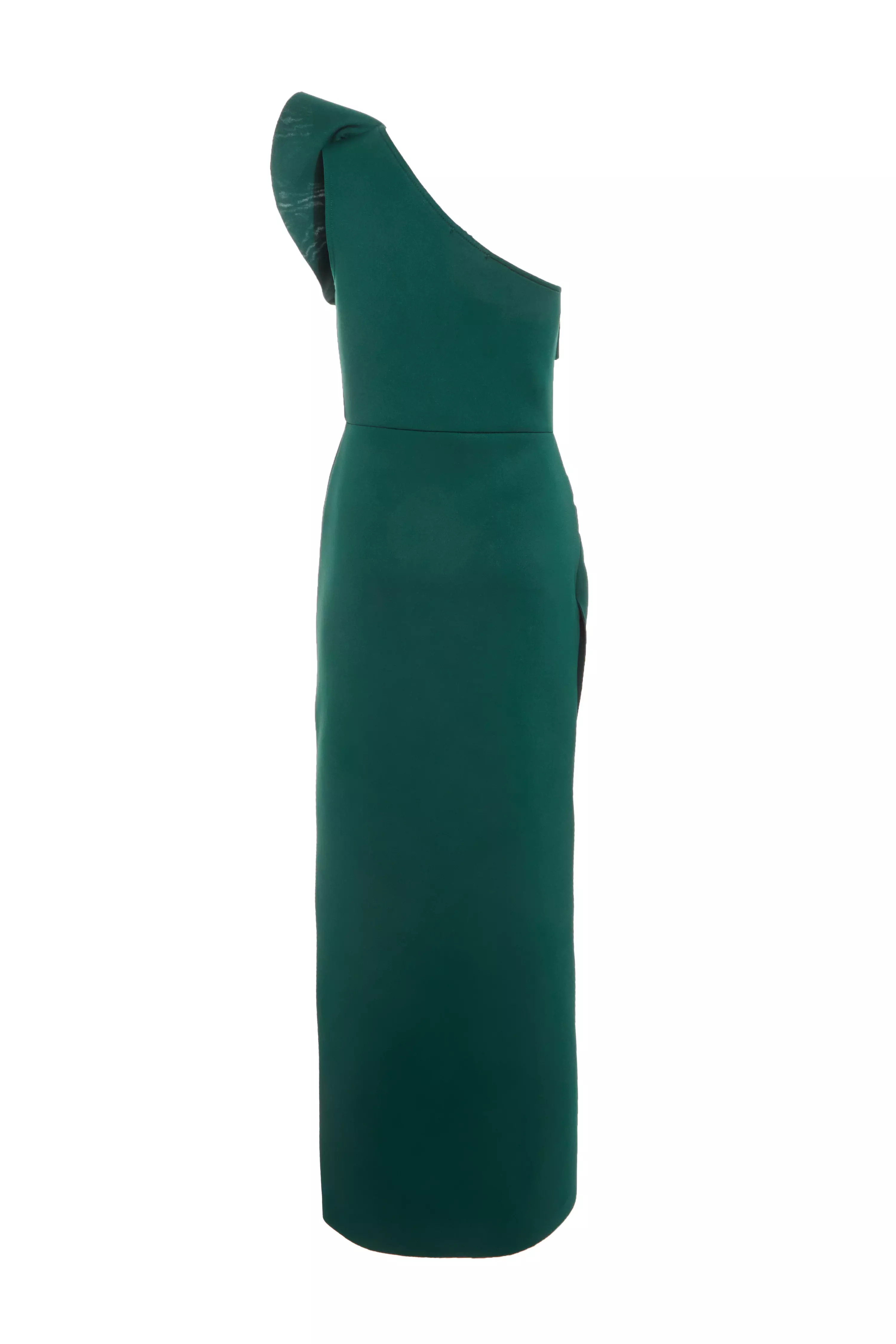 Petite Bottle Green Ruffle Shoulder Dress