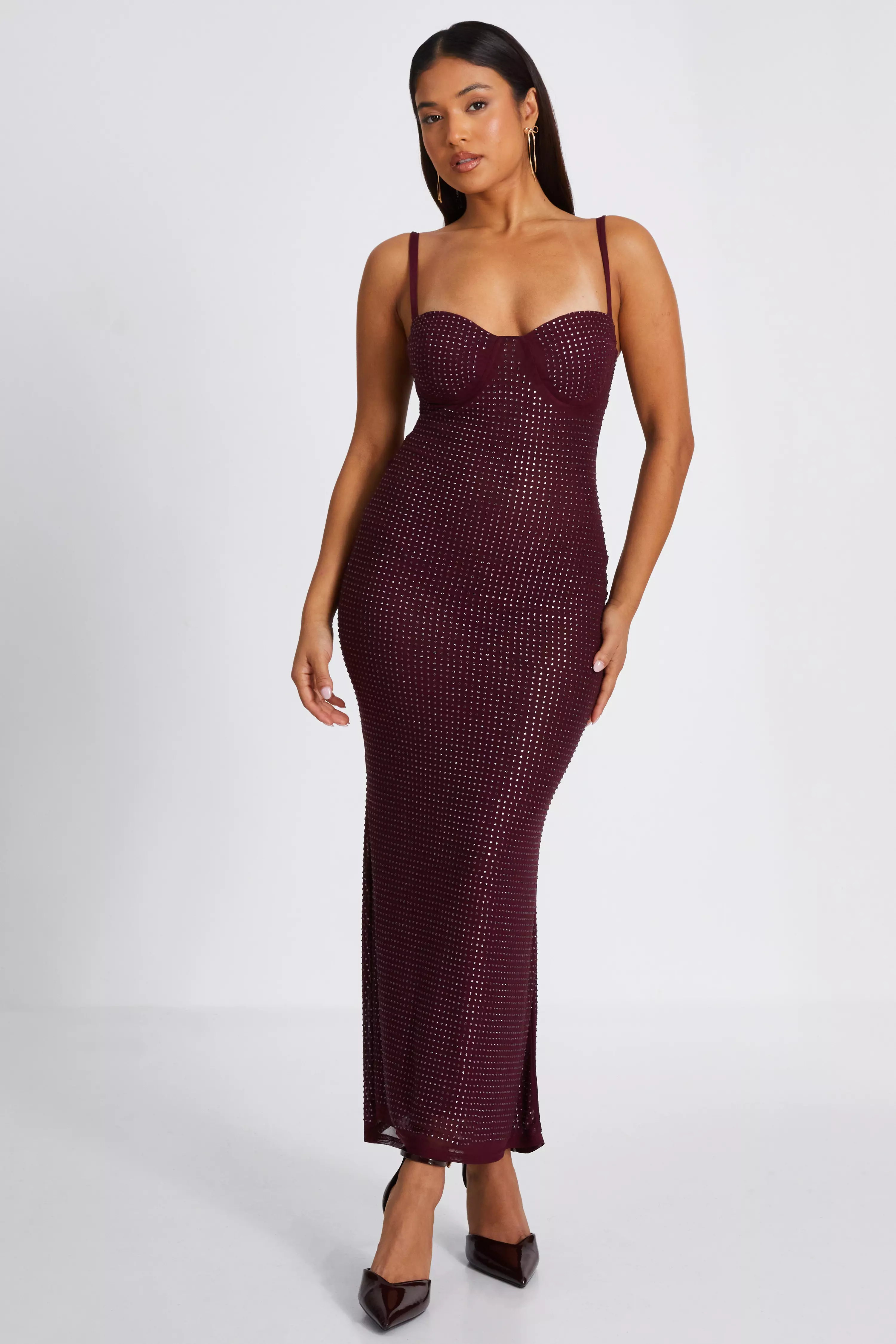 Petite Dark Red Embellished Maxi Dress